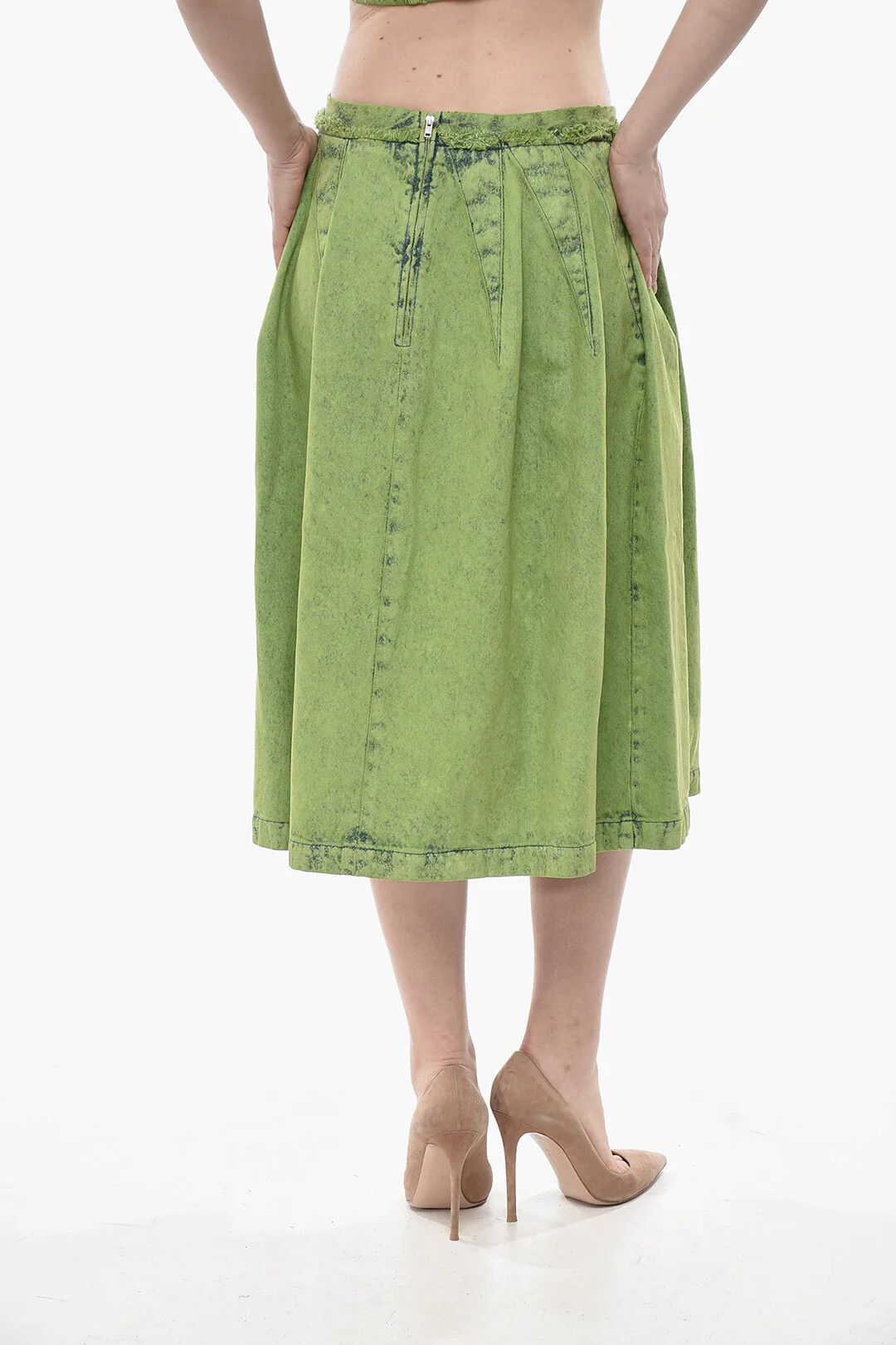 Marni og1mm0326 Flared Midi Denim Skirt in Green Size 25" / US 0 / IT 36 - 2 Thumbnail
