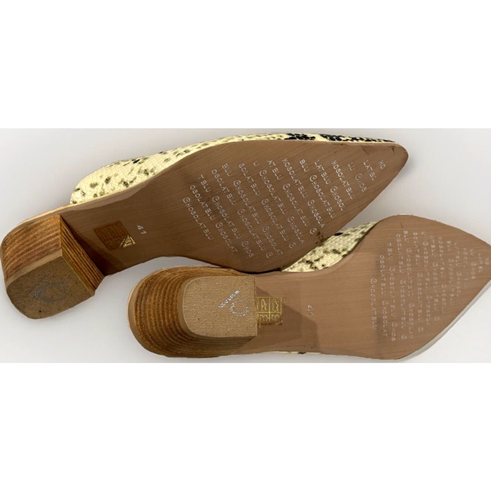 CHOCOOLATE Chocolat Blu Mules Womens Size 10 Leather Brown Embossed Snake Block Heel Shoes Size US 10 / IT 40 - 6 Thumbnail