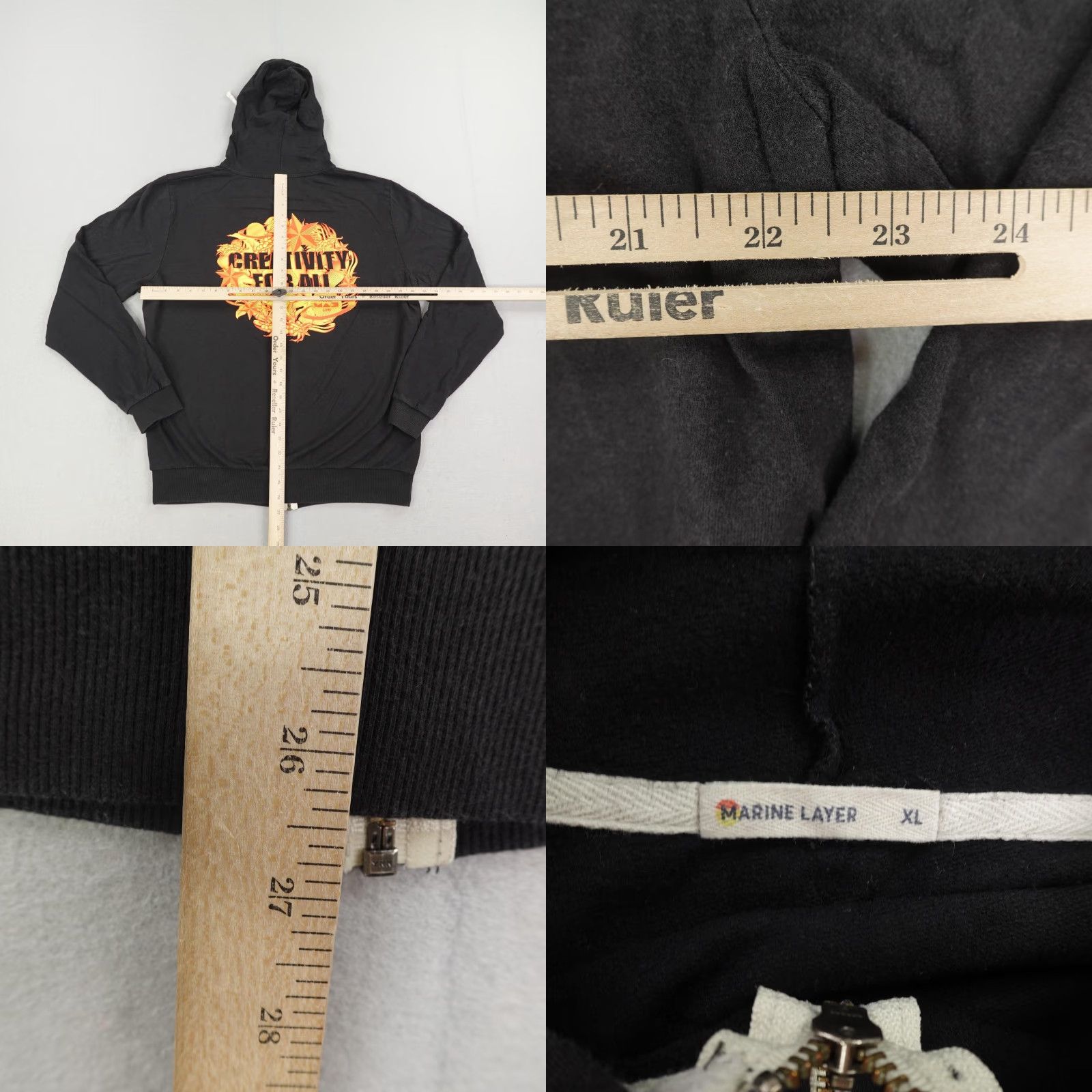 Marine Layer Marine Layer Men's XL Hoodie Full Zip Black Graphic Print Sweatshirt 2020s Arts & Quotes Size US XL / EU 56 / 4 - 8 Thumbnail