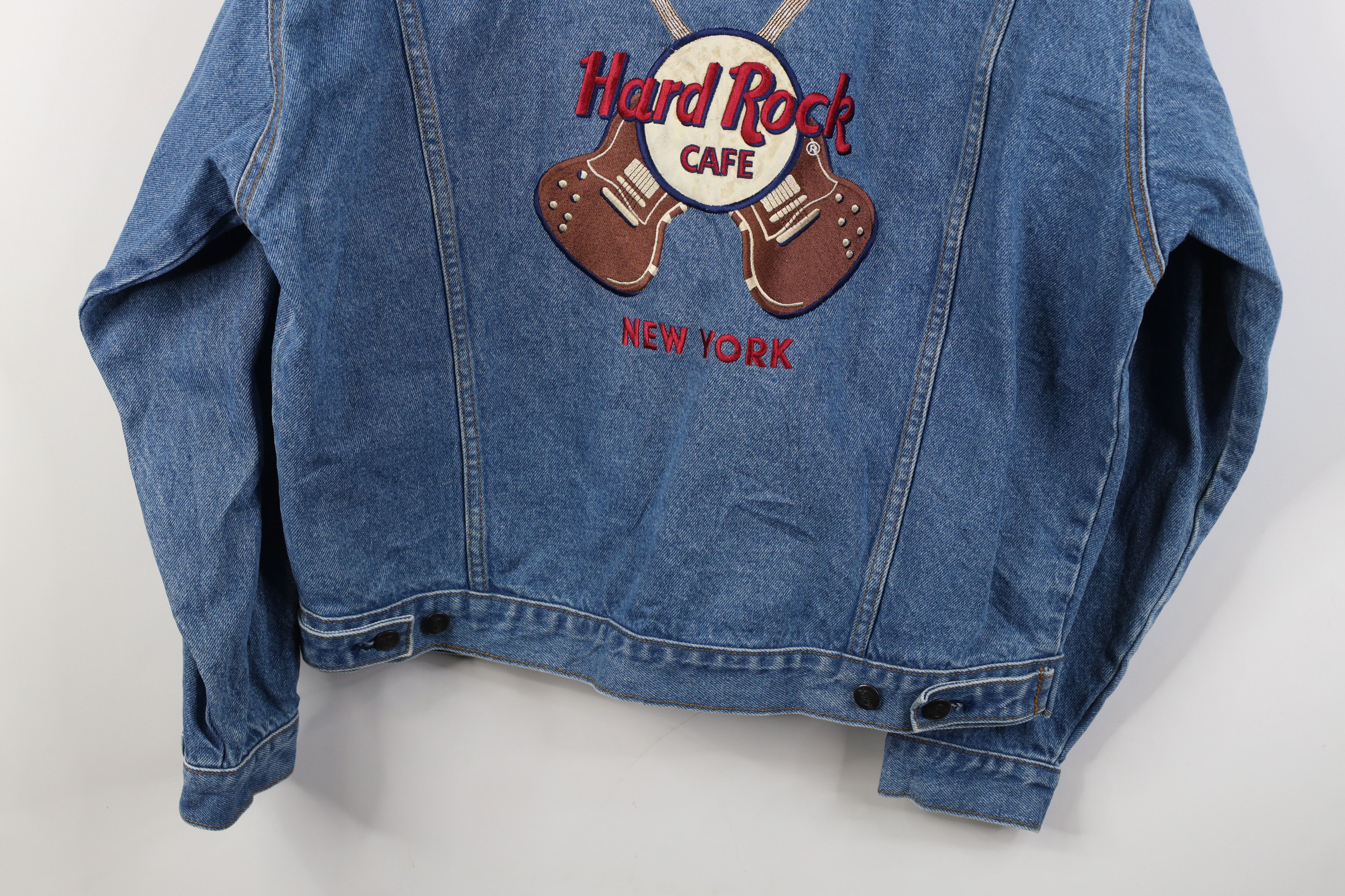 Hard Rock Cafe Vintage 90s Hard Rock Cafe New York Denim Trucker Jacket Size US L / EU 52-54 / 3 - 15 Thumbnail