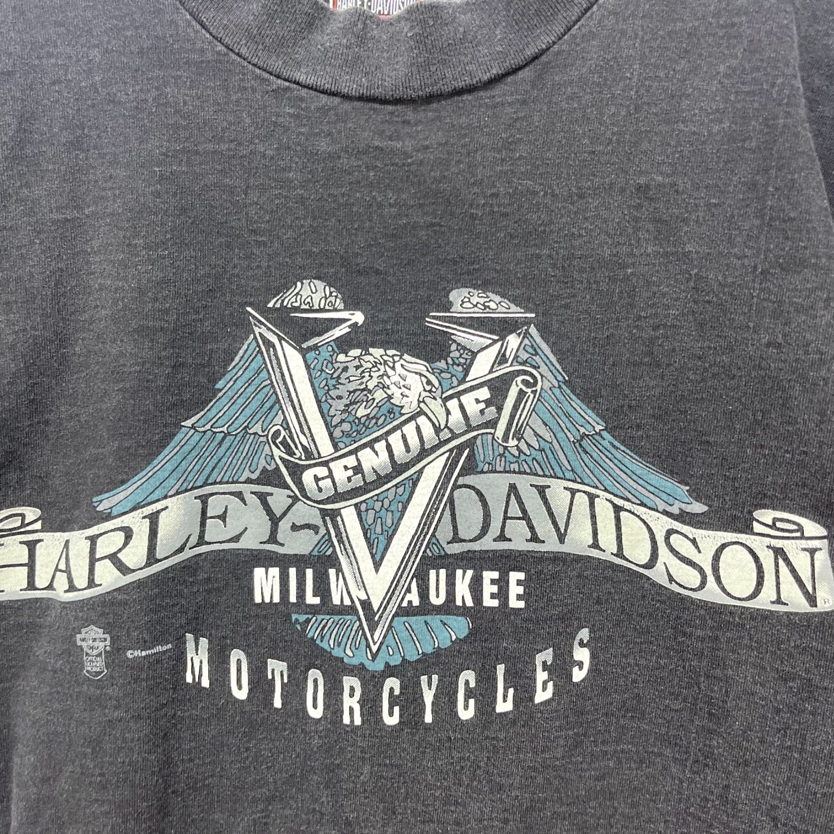 Harley Davidson VINTAGE Harley-Davidson T-Shirt Large Men 90s Eagle Sun Faded Black Canada Huntsville Size US L / EU 52-54 / 3 - 7 Thumbnail