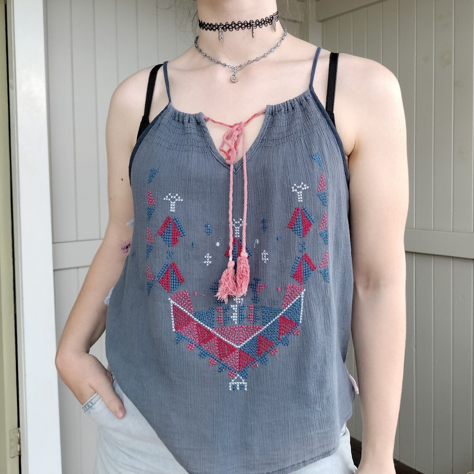 Designer Mahlu Tank Top Singlet Tassel Embroidered Summer Hippie Boho Size XS / US 0-2 / IT 36-38 - 4 Thumbnail