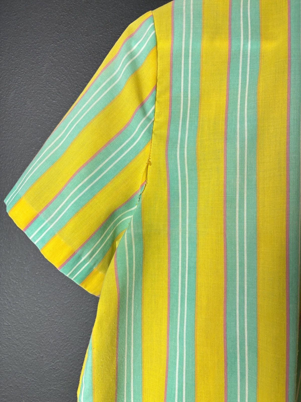 Vintage 1970s Snap Button Dress True Vintage Collared Striped Cotton Size ONE SIZE - 12 Thumbnail