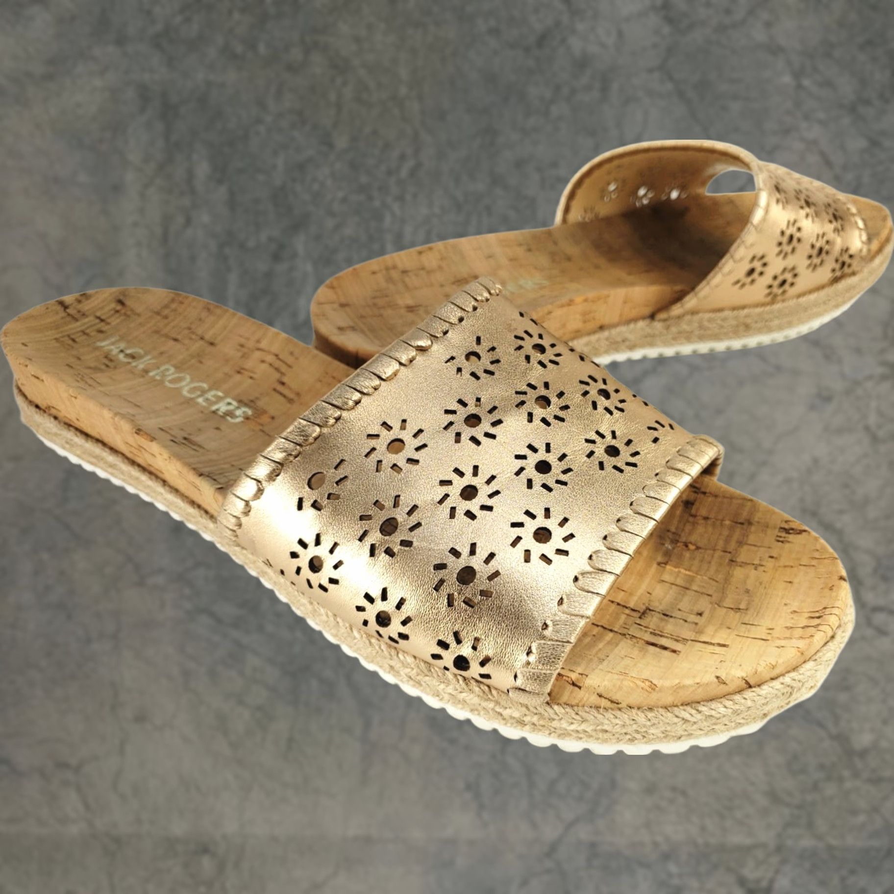 Jack Rogers Jack Rogers Women's 9M Metallic Floral Perforated Espadrille Cork Slide Sandal Size US 9 / IT 39 - 1 Thumbnail