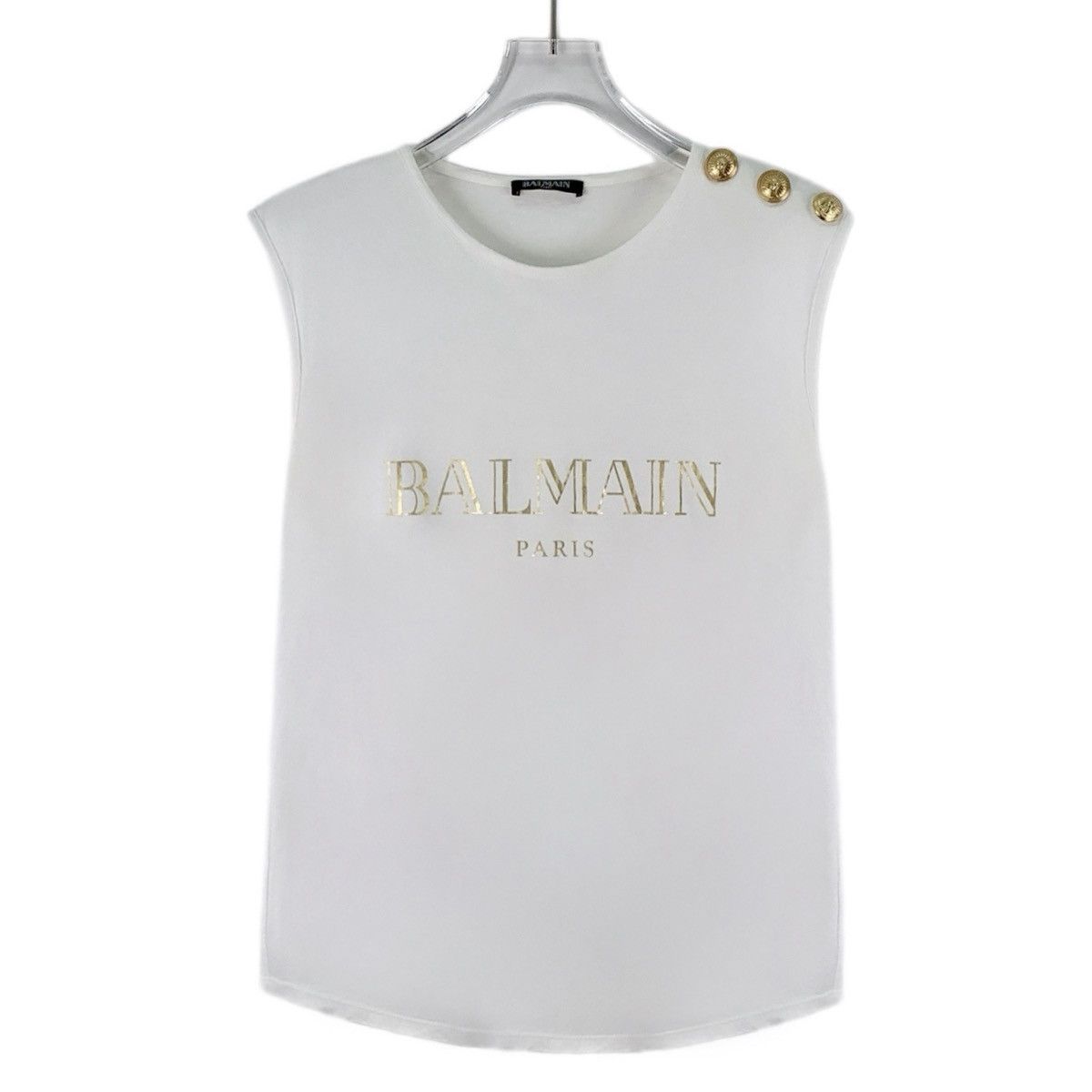 Balmain Balmain White Logo Print Cotton Crew Neck Tank Top K26WX Size M / US 6-8 / IT 42-44 - 1 Thumbnail
