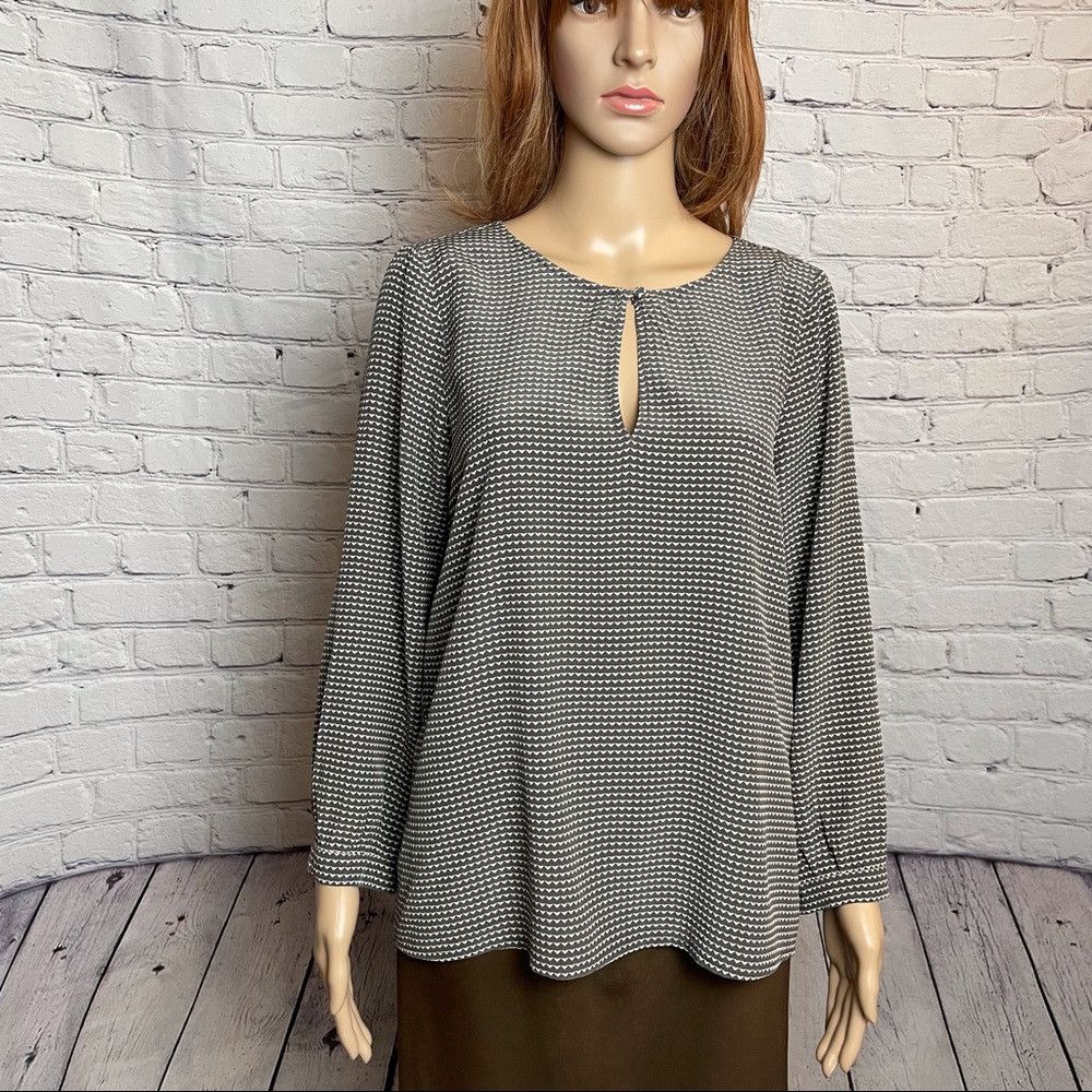 Joie Joie Charcoal & White Long Sleeve Silk Blouse Size M Size M / US 6-8 / IT 42-44 - 1 Thumbnail