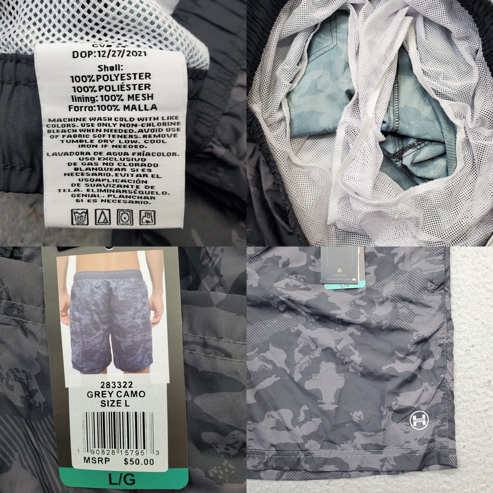 Vintage Hawke & Co Swim Shorts Mens L Multi Camouflage Drawstring Brief Lining UPF 30+ Size US 33 - 8 Thumbnail