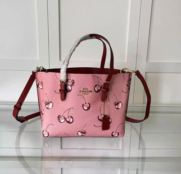 Coach Mollie Tote 25 Pink Cherry Print Leather Crossbody Bag, Women's