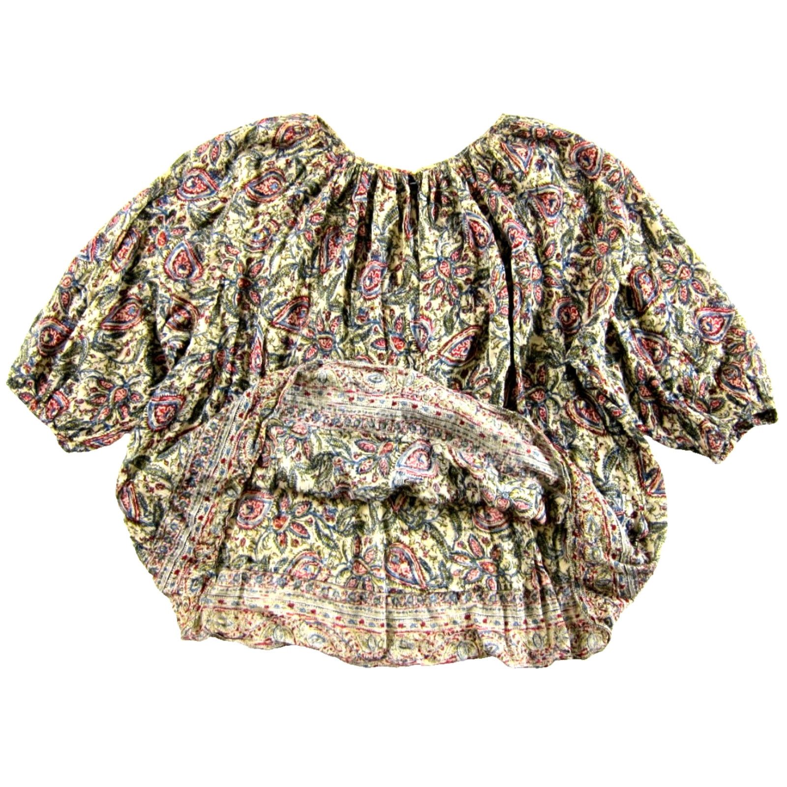 Chaps VINTAGE Chaps Ralph Lauren 100% Cotton Gauze Green Red Ivory Floral Peasant Blouse 2XL Size XXL / US 16-18 / IT 52-54 - 4 Thumbnail