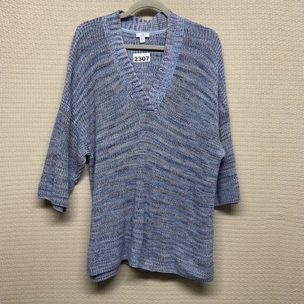 J. Jill J. Jill Blue Pointelle Cotton V-Neck Sweater Women XLarge Size XL / US 12-14 / IT 48-50 - 7 Thumbnail
