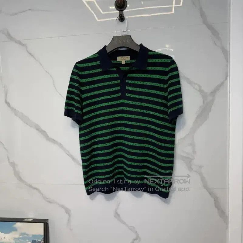 Burberry Burberry Green Striped Short Sleeve Polo. Size US L / EU 52-54 / 3 - 1 Thumbnail