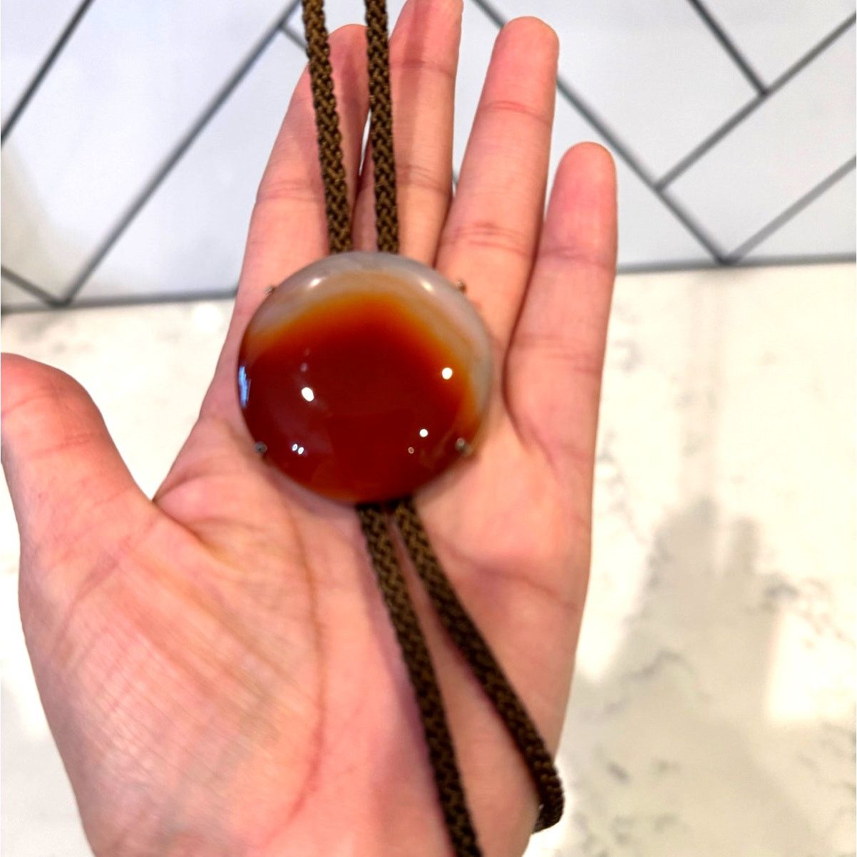 Vintage Vintage bolo tie shoestring necktie round polished agate Size ONE SIZE - 6 Thumbnail