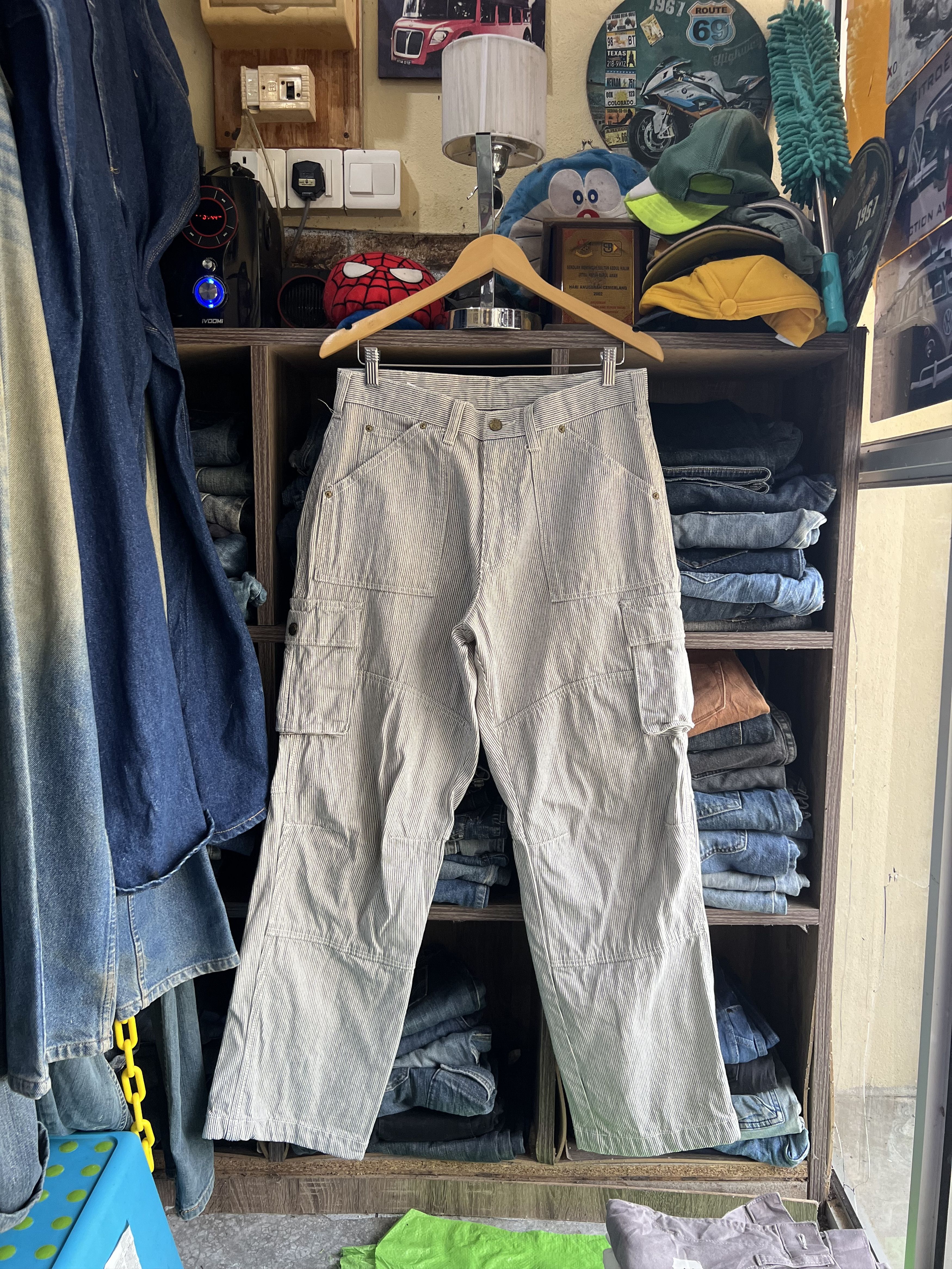 Japanese Brand 🔥Vintage Dogman Hickory Stripe Double Knees Cargo Pant Size US 32 / EU 48 - 17 Thumbnail