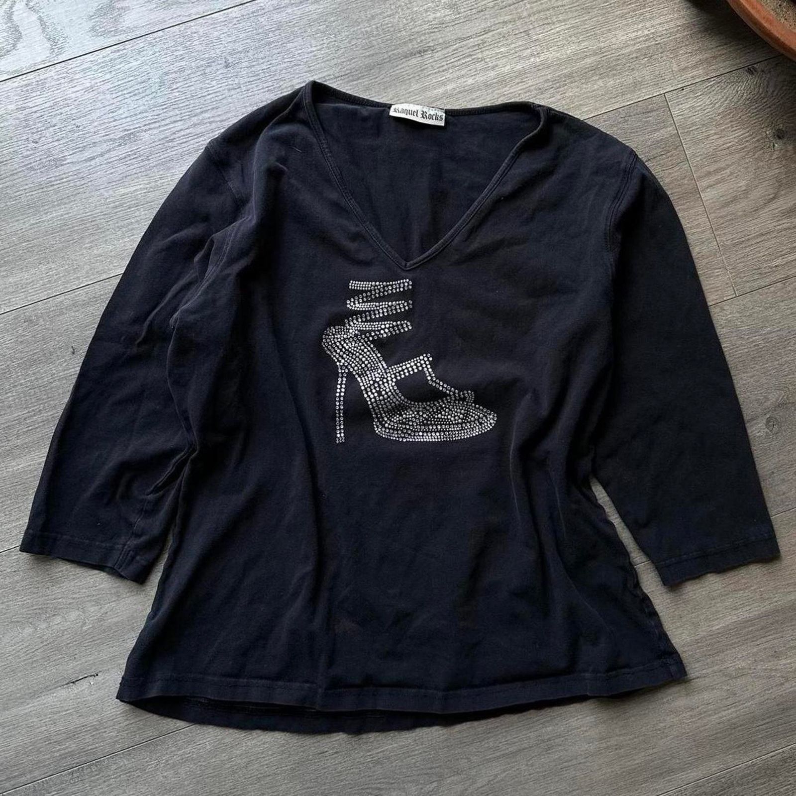 Vintage Vintage Y2K Studded Black Fairy Heel Shoe 3qt Shirt Top Size XL / US 12-14 / IT 48-50 - 1 Thumbnail