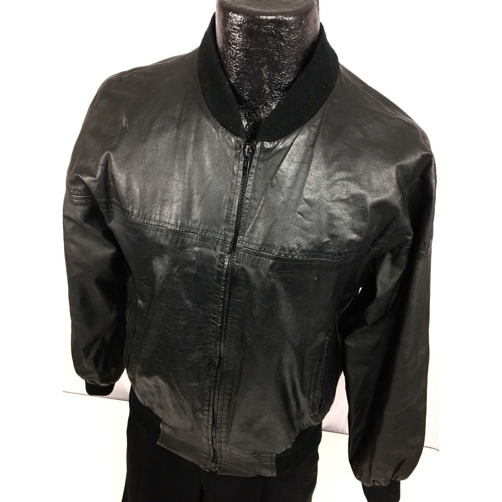 Essentials Vtg Essentials Black Leather CAFE RACER Motorcycle Jacket Size US L / EU 52-54 / 3 - 5 Thumbnail