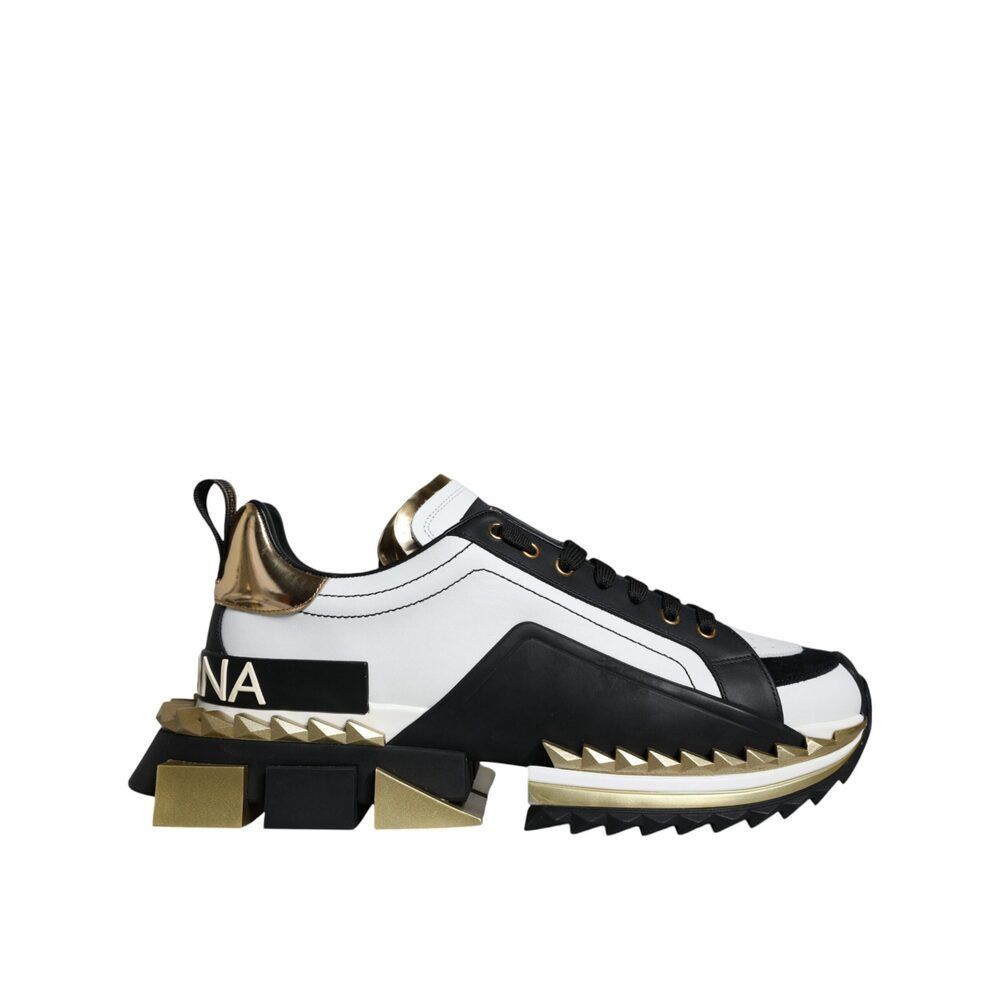 Dolce & Gabbana Dolce & Gabbana White Gold Black Leather SUPER KING Sneakers Size US 7 / EU 40 - 1 Thumbnail