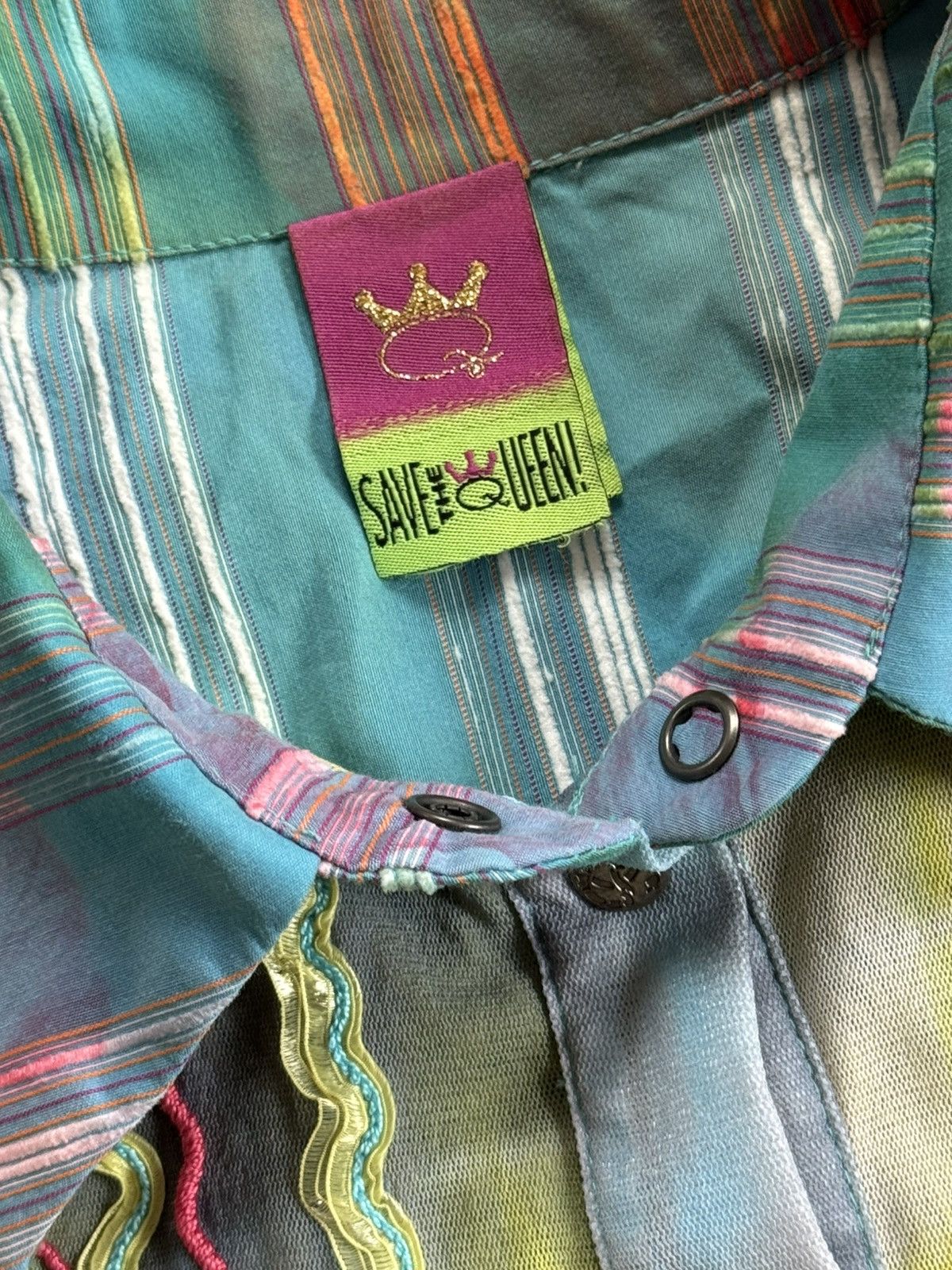Designer Save the Queen M mesh shirt blouse button up long sleeve Size M / US 6-8 / IT 42-44 - 5 Thumbnail