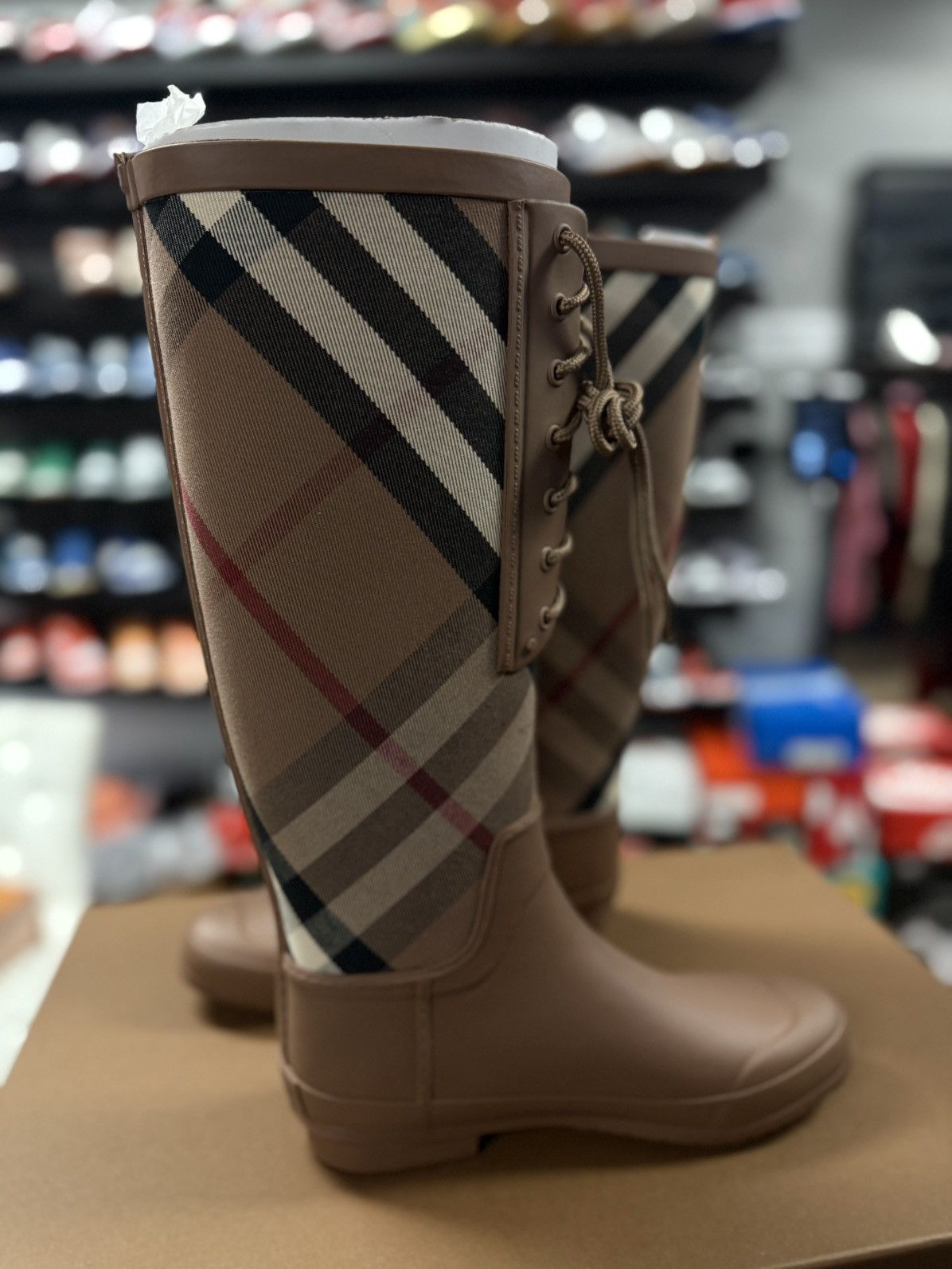 Burberry Vintage Check Canvas & Rubber Rain Boot In Brown 38EU/8US Size US 8 / IT 38 - 7 Thumbnail