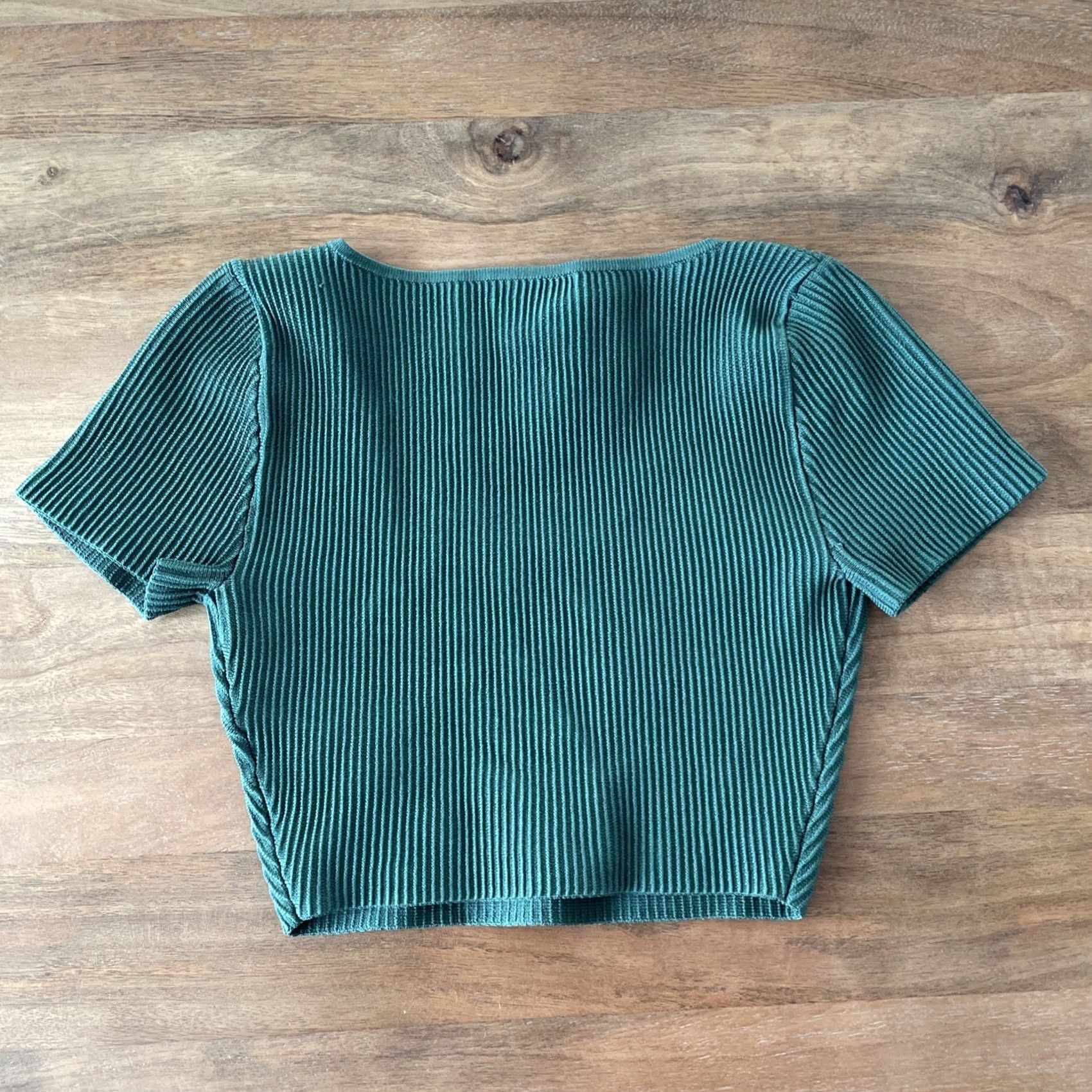 Vintage Babaton Crop Top Green XS Squareneck Ribbed Cap Sleeve Knit Adelaide Sculpt Knit Top Size XS / US 0-2 / IT 36-38 - 2 Thumbnail