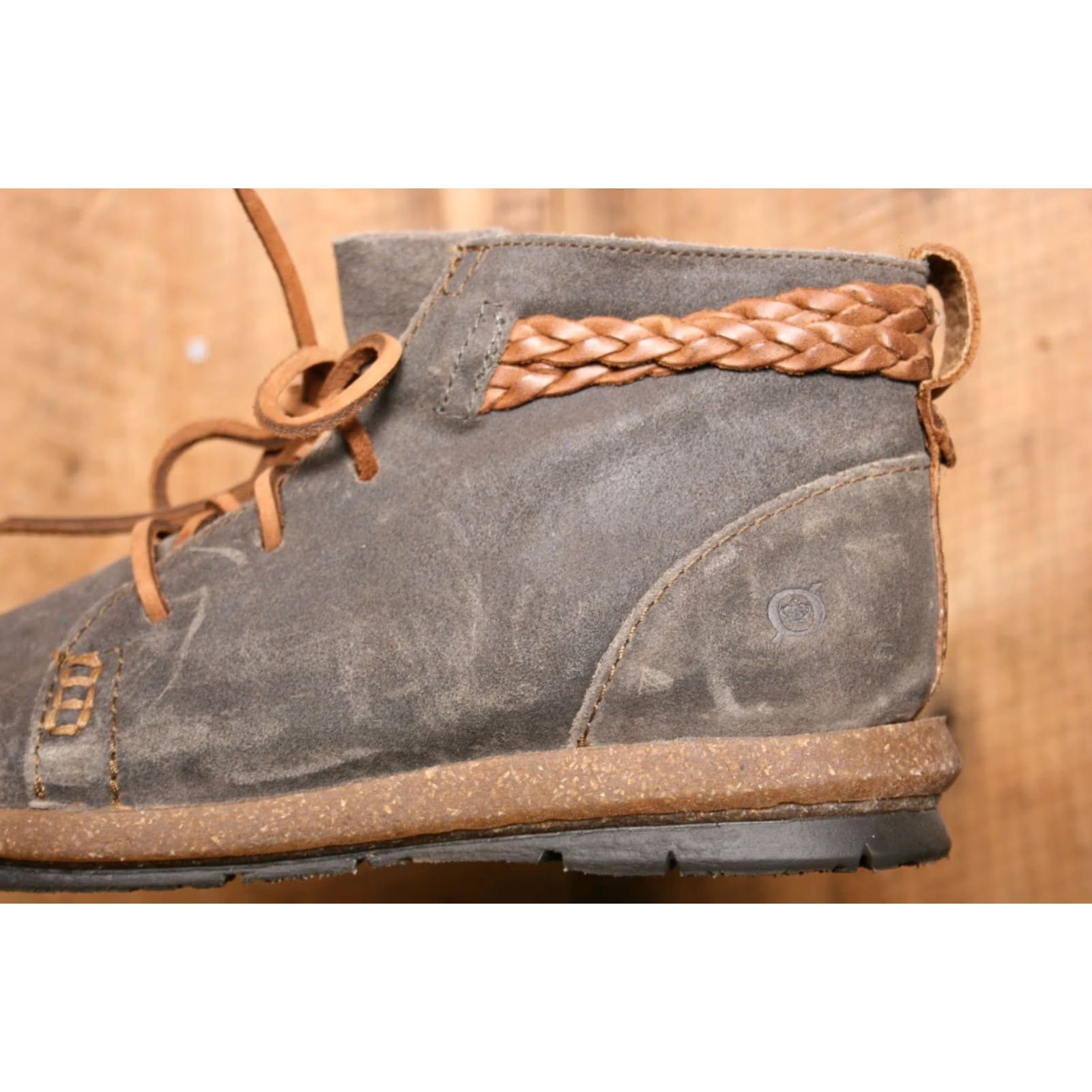 Born Børn Temple Ankle Booties Women's Sz. 8M Distressed Suede Smokey Gray Leather Lace Up Bootie Size US 8 / IT 38 - 7 Thumbnail