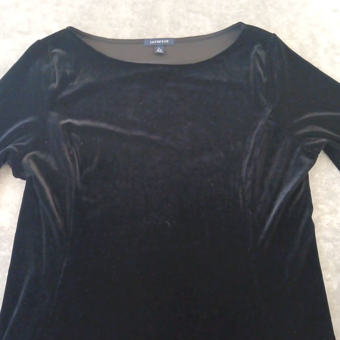 Lands' End Lands' End Black Velvet A-Line Dress Midi Short Sleeve Round Neck Pullover Regular L Women Size L / US 10 / IT 46 - 3 Thumbnail
