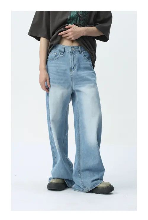 Japanese Brand × Jean Japanese retro simple light blue wide-leg jeans Size US 32 / EU 48 - 1 Thumbnail