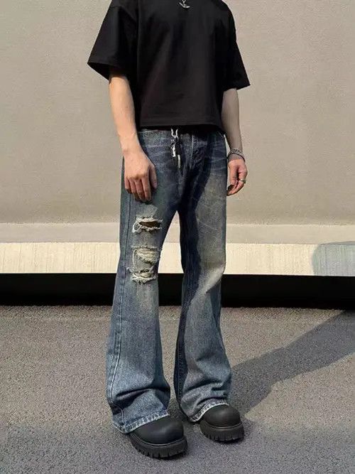 Japanese Brand Vintage ripped straight high street micro flare jeans Size US 30 / EU 46 - 1 Thumbnail