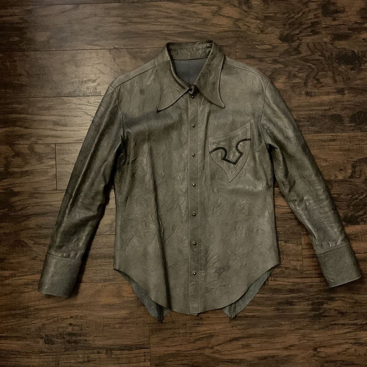image of If Six Was Nine x Le Grande Bleu L G B Obelisk Leather Button Up Shirt in Grey, Men's (Size Medium)
