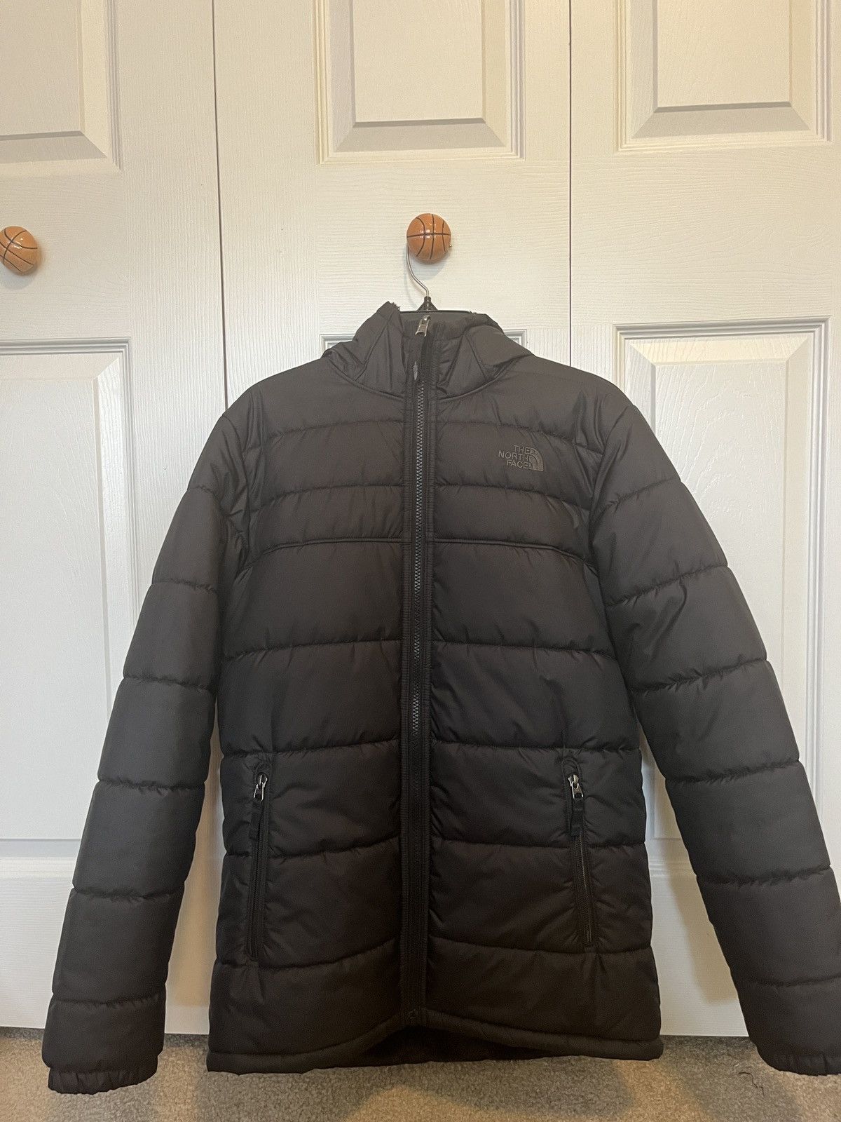 North Face Black puffer warm furry inside.