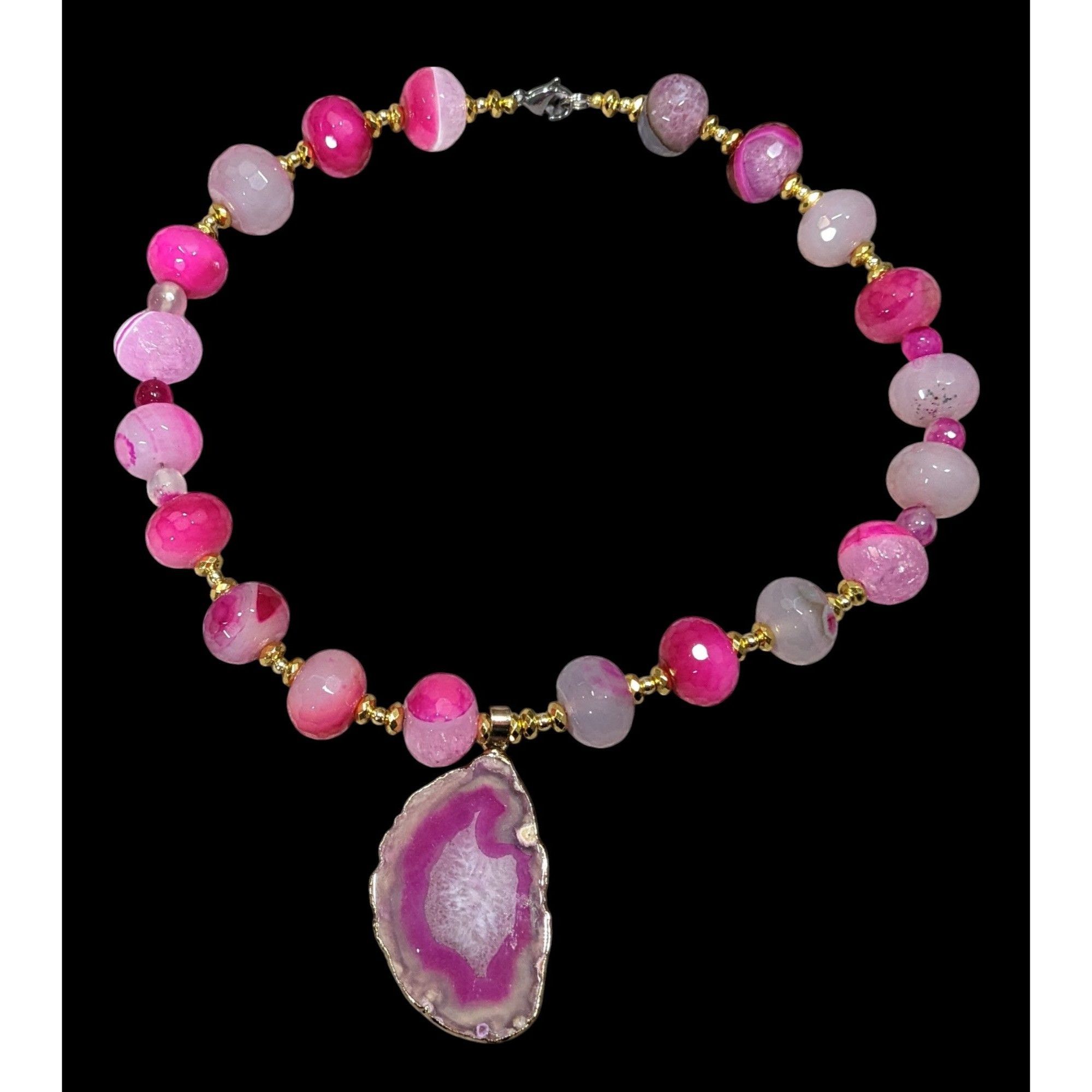 Other Glam Nature Inspired Pink Dyed Agate And Geode Slice Necklac Size ONE SIZE - 1 Thumbnail