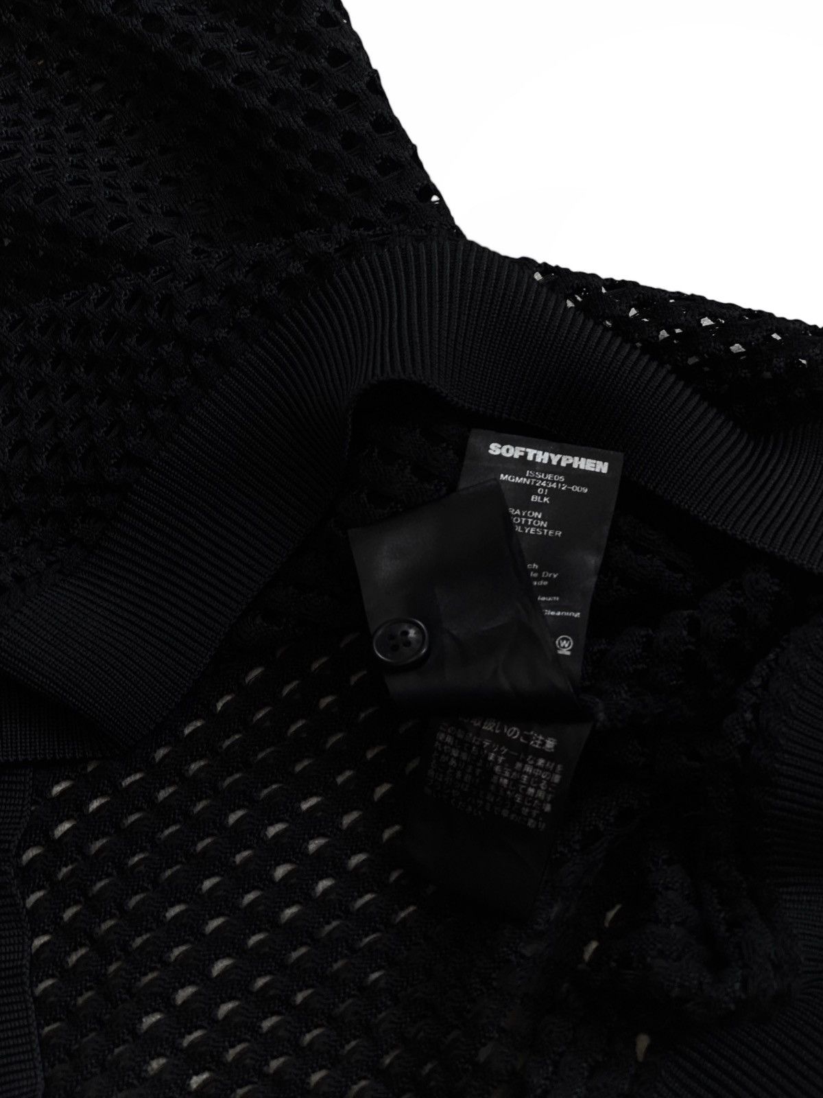 Japanese Brand Softhyphen crochet knitted ss polo shirt black knit knitwear Size US L / EU 52-54 / 3 - 7 Thumbnail