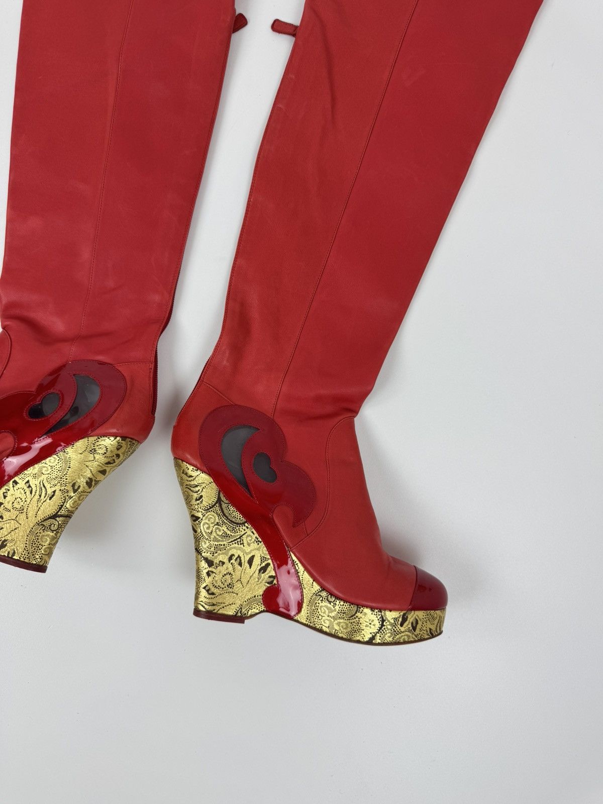 Chanel Chanel Paris Red Leather Over Knee Wadge Boots Avant Garde Size US 9 / IT 39 - 8 Thumbnail
