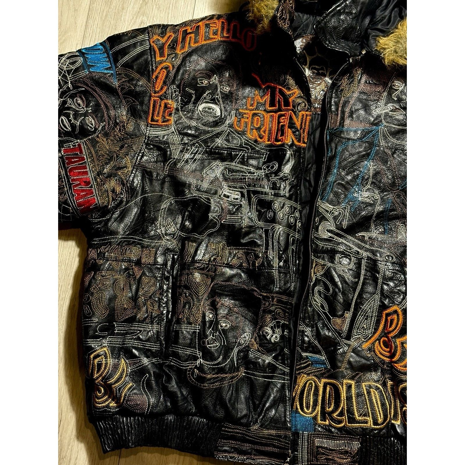 Other Scarface Leather Embroidered Fur Hood Jacket Black Y2K 5XL Size US XXL / EU 58 / 5 - 10 Thumbnail