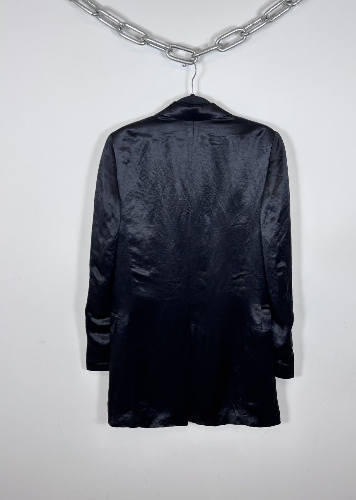 Blk Dnm BLK DNM Men’s Black Satin Long Blazer Jacket Tuxedo Coat Size 40R - 17 Thumbnail