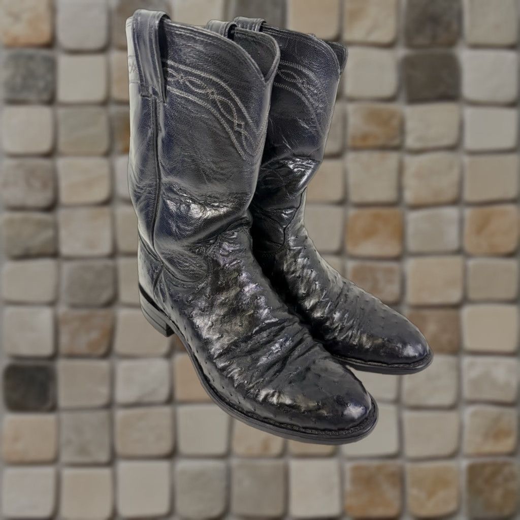 Justin Boots Justin Boots Men Size 7.5 EE Wide Full Quill Ostrich Black Leather Western 3171 Size US 8 / EU 41 - 1 Thumbnail