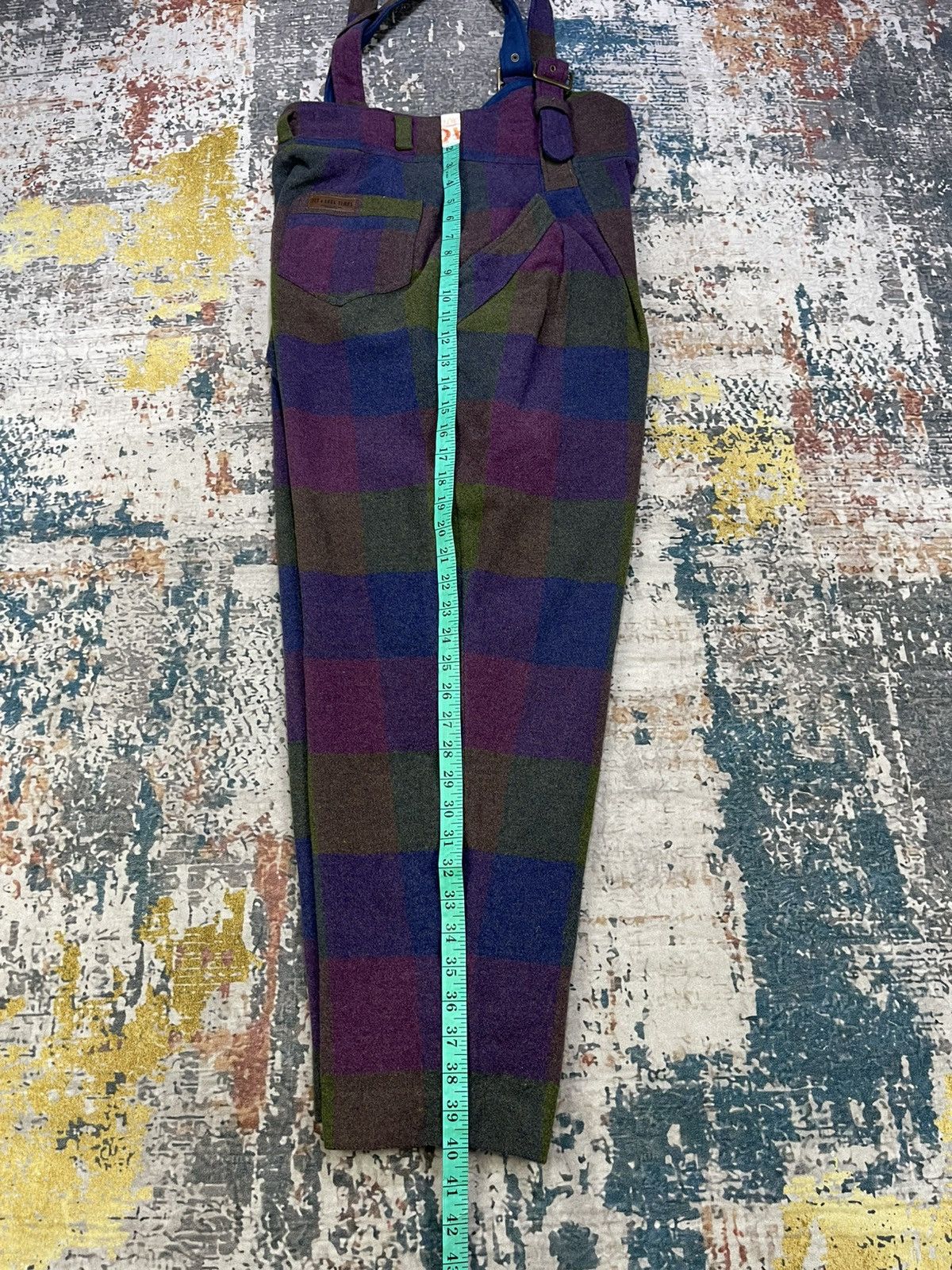 Japanese Brand Vintage Boho Patchwork Plaid Wide Leg Wool Dungaree Size US 30 / EU 46 - 13 Thumbnail