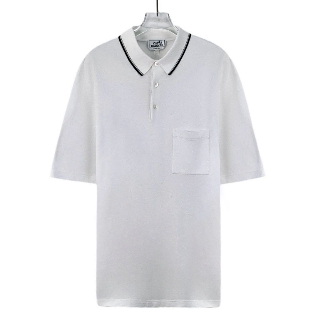 Hermes Hermes White Pocket Cotton Short Sleeve Polo Shirt Size US XL / EU 56 / 4 - 1 Thumbnail