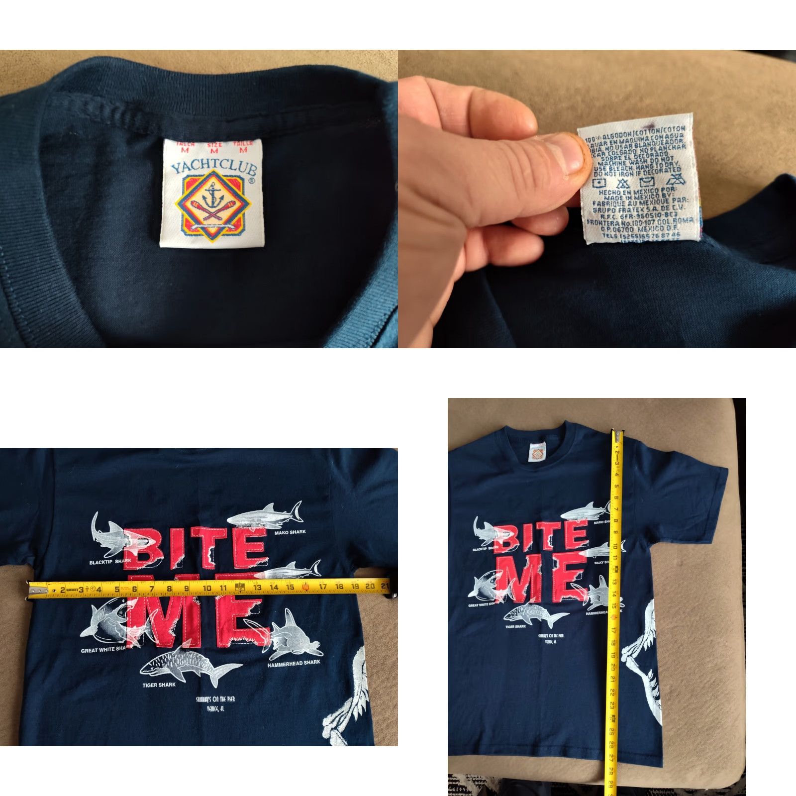 Vintage VINTAGE Yacht Club Men's T-Shirt Short Sleeve Medium Blue Sharks Wrap Around Graphic Embroidered 90s Size US M / EU 48-50 / 2 - 8 Thumbnail