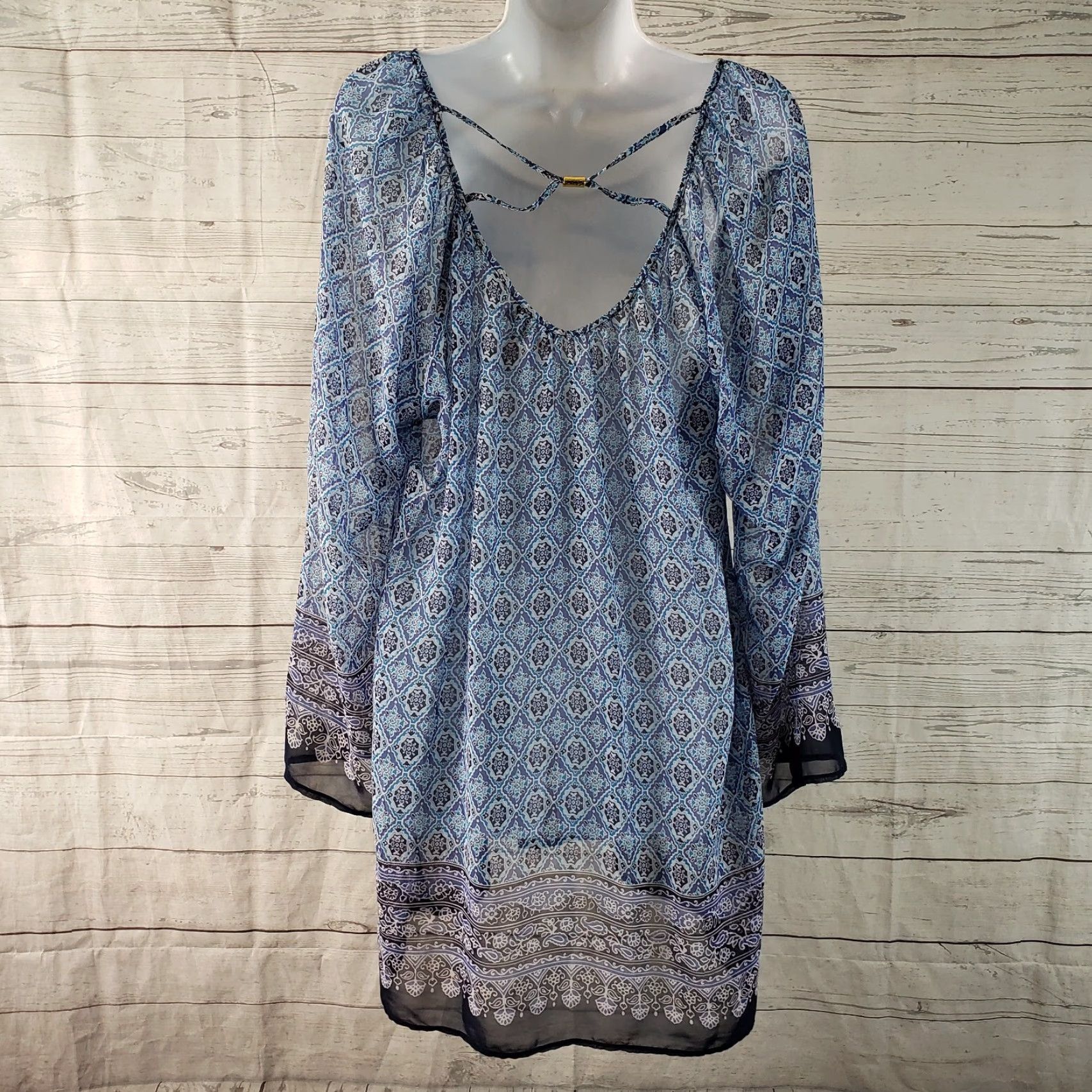 Tommy Bahama Tommy Bahama Womens Coverup Blouse Long Sleeve XS Blue Sheer Semi Shirt Size S / US 4 / IT 40 - 4 Thumbnail
