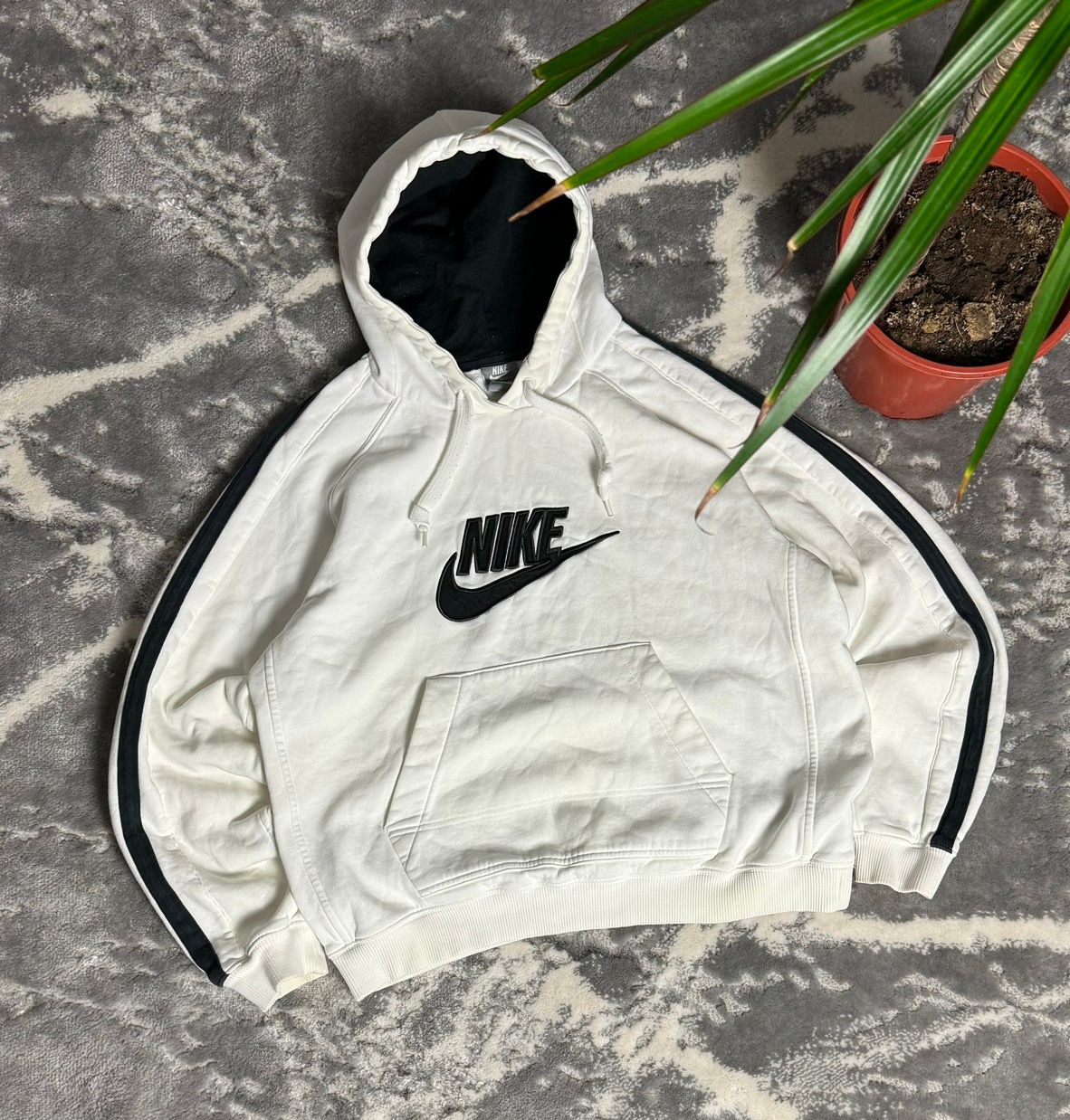 Pre-owned Nike X Vintage 90's Nike Vintage Big Logo Oversize Hoodie In White