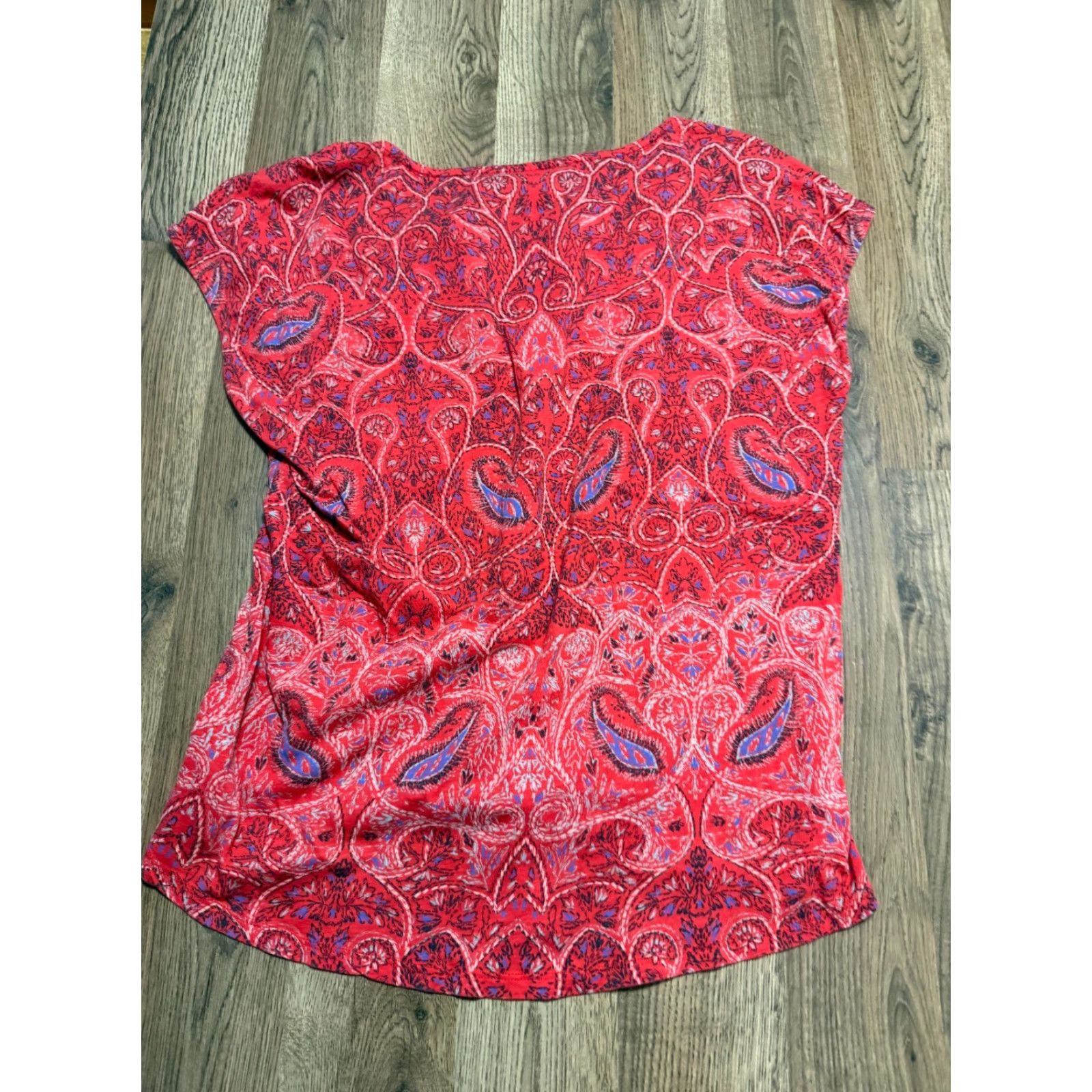 Lucky Brand Lucky Brand Shirt Women L Red Paisley V-Neck Twisted Front Casual Modern Bohemian - Free Return Size L / US 10 / IT 46 - 2 Thumbnail