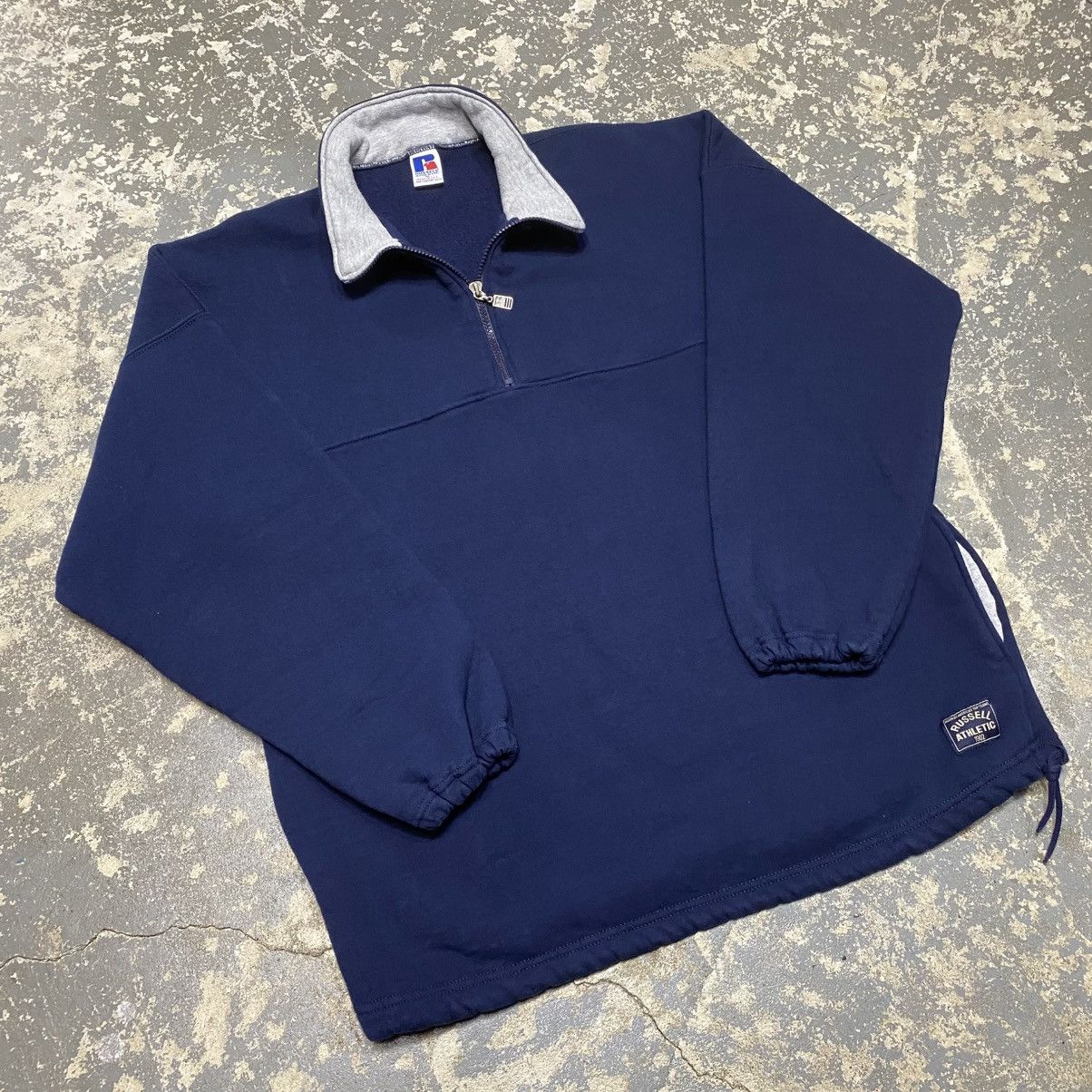 Russell Athletic × Vintage Vintage Russell Athletic Navy Blank 1/4 Zip Crewneck USA Size US XL / EU 56 / 4 - 8 Thumbnail