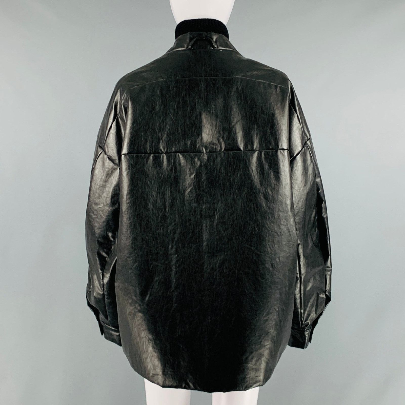 Kassl Editions KASSL S Black Cotton Blend Padded Faux Leather Bomber Jacket Size S / US 4 / IT 40 - 4 Thumbnail