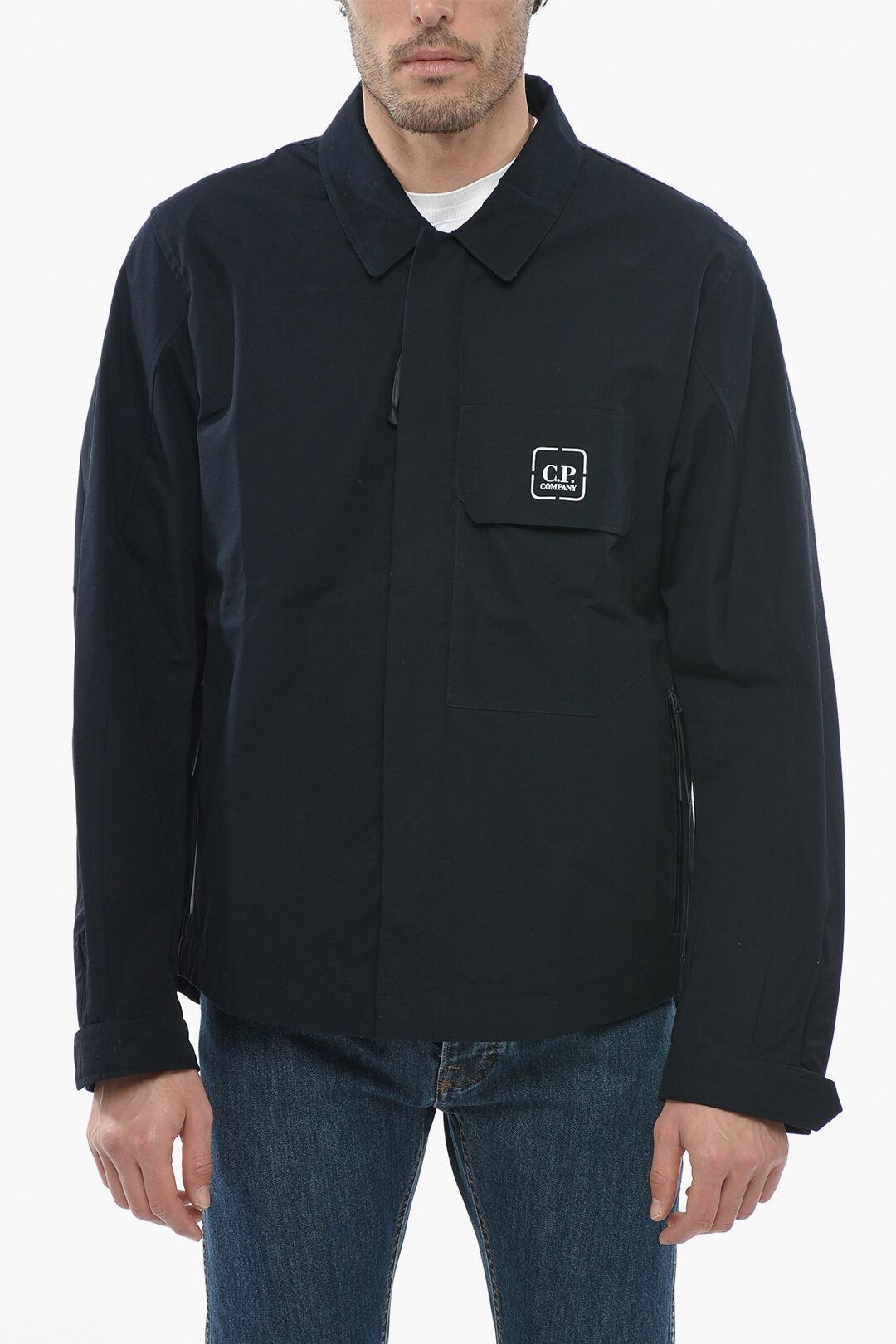 image of C P Company Og1Mm0424 Waterproof Cotton Overshirt In Blue, Men's (Size Small)