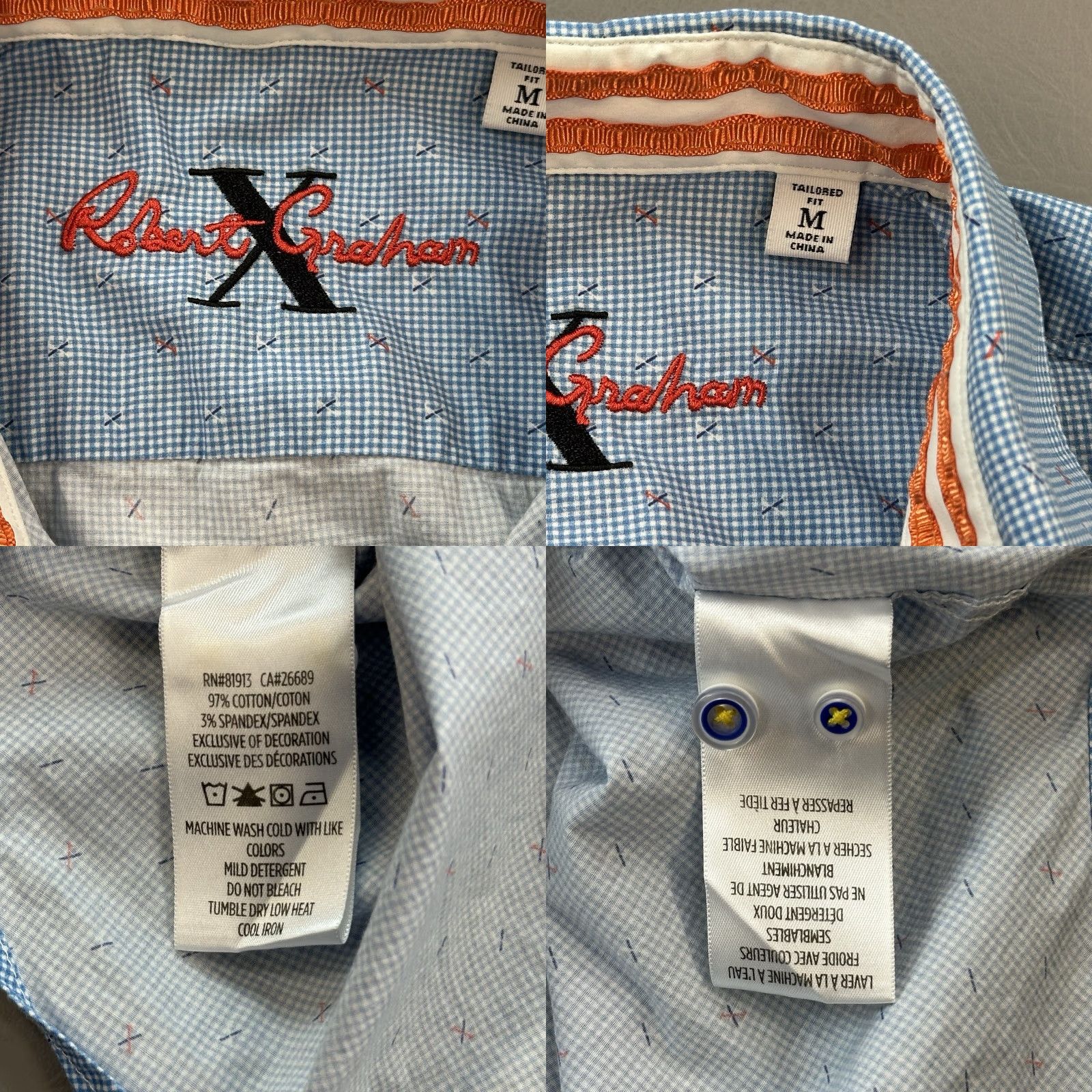 Robert Graham Robert Graham Shirt Mens Medium Blue Check Tailored Fit Long Sleeve Flip Cuff Size US M / EU 48-50 / 2 - 8 Thumbnail