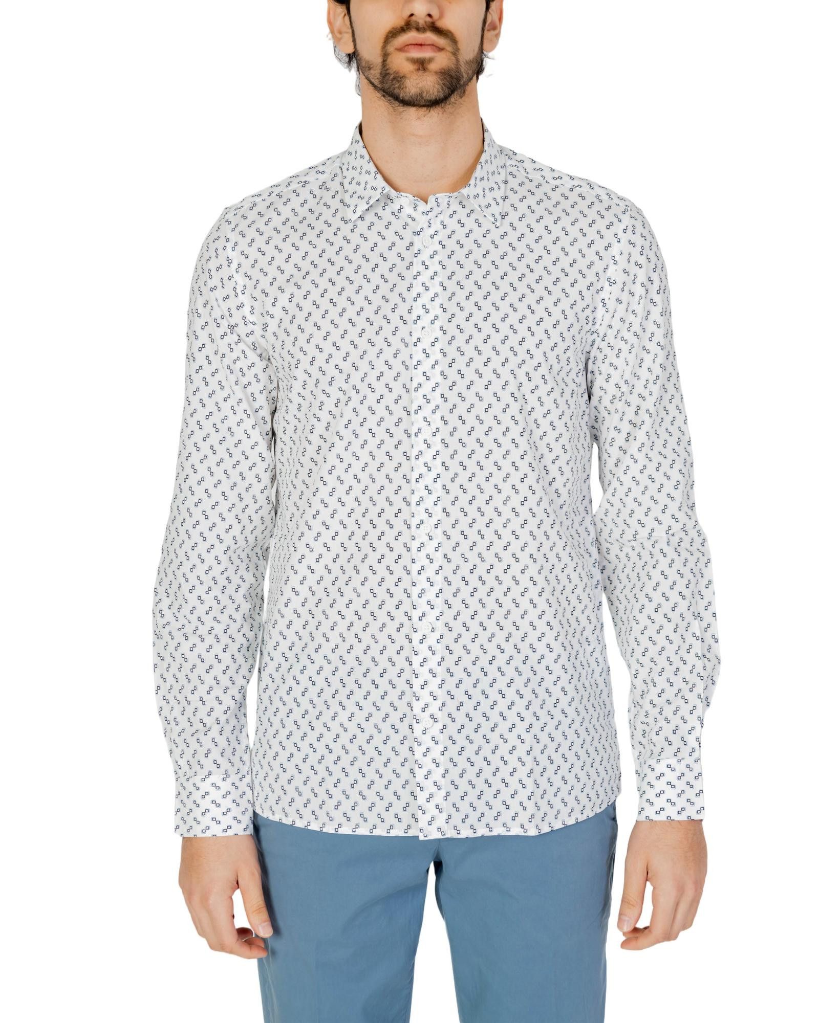 image of Antony Morato Geometric Long Sleeve Buttoned Shirt in White, Men's (Size Small)