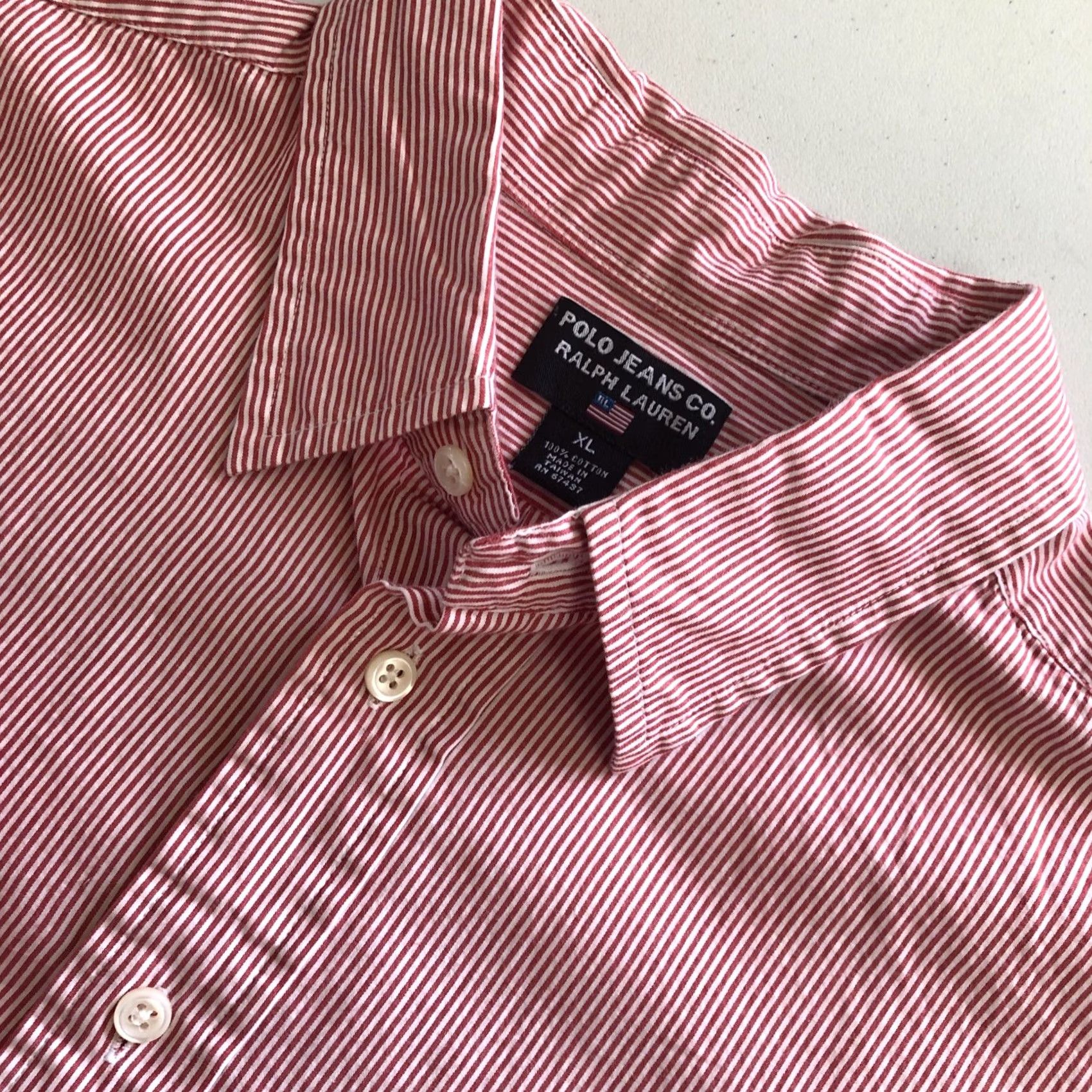 Vintage Polo Jeans Co Ralph Lauren Mens Dress Shirt XL Red White Striped Button-Down Formal Shirt Men XS? Size 46R - 4 Thumbnail