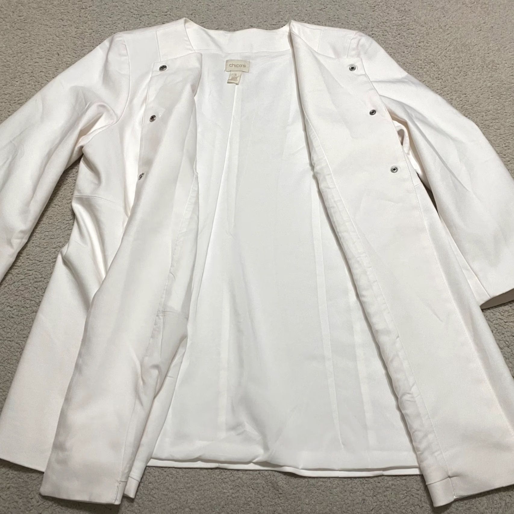 Vintage Chico's Blazer Jacket Women's XL White Collarless Snap Button Zip Pocket Business Size XL / US 12-14 / IT 48-50 - 6 Thumbnail