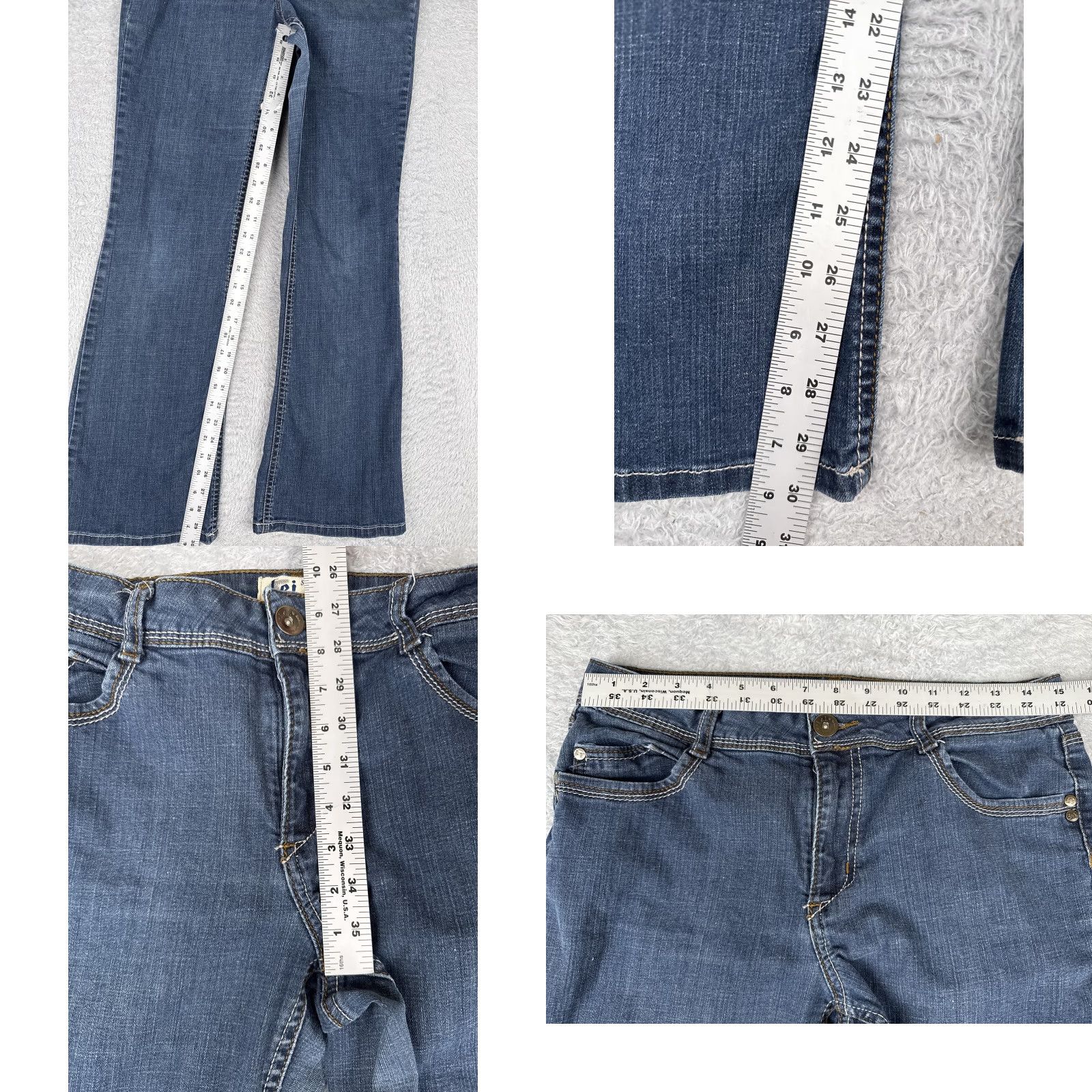 L.E.I. VINTAGE LEI Sophia Hiphugger Flare Jeans Womens 13 Blue Denim Mid Rise Bootcut 30x30 Size 34" / US 12 / IT 48 - 8 Thumbnail