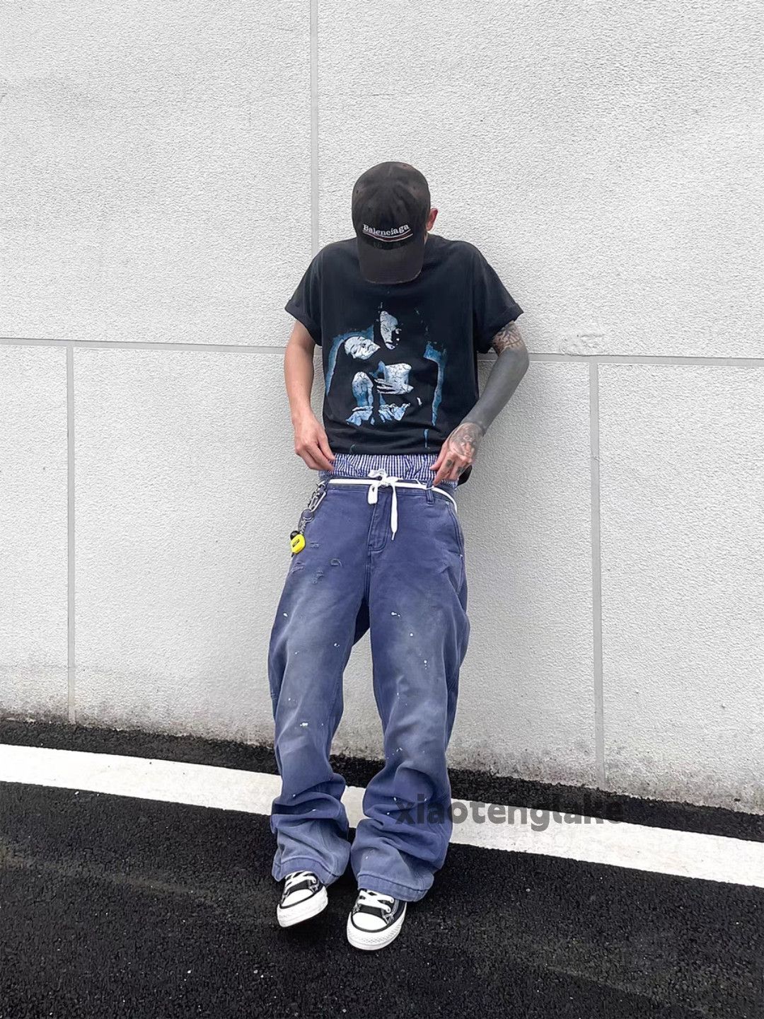 Designer Unisex washed faded loose baggy hiphop carpenter pants Size US 26 / EU 42 - 6 Thumbnail